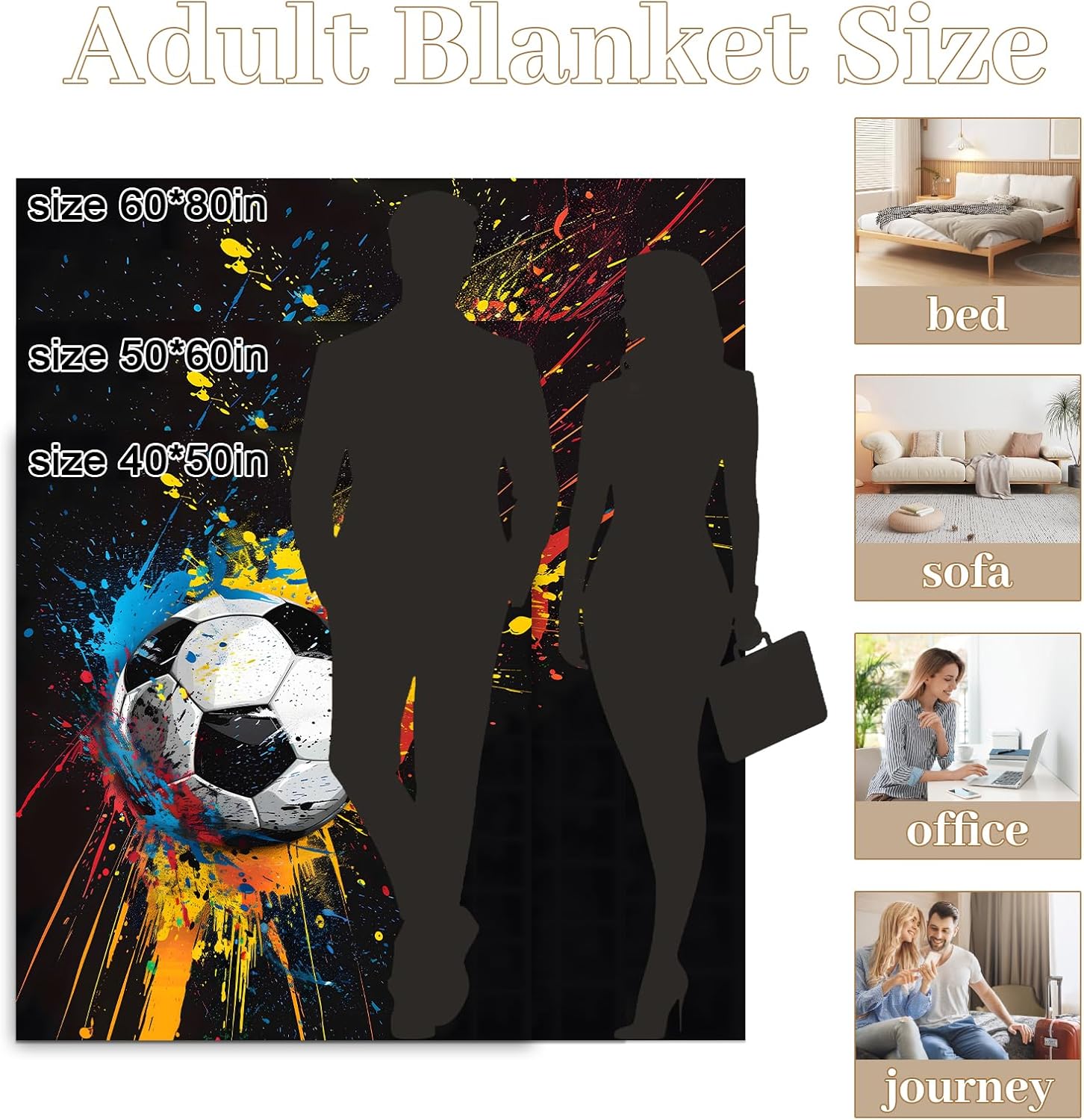 Dynamic Soccer Flannel Blanket,Lightweight Blankets with Colorful Splash Ball Sport,Ideal Gifts for Kids Teens Athletes Sports Fans,Functional Decorative Throw for Couch,Bed,Playroom(50"x60")