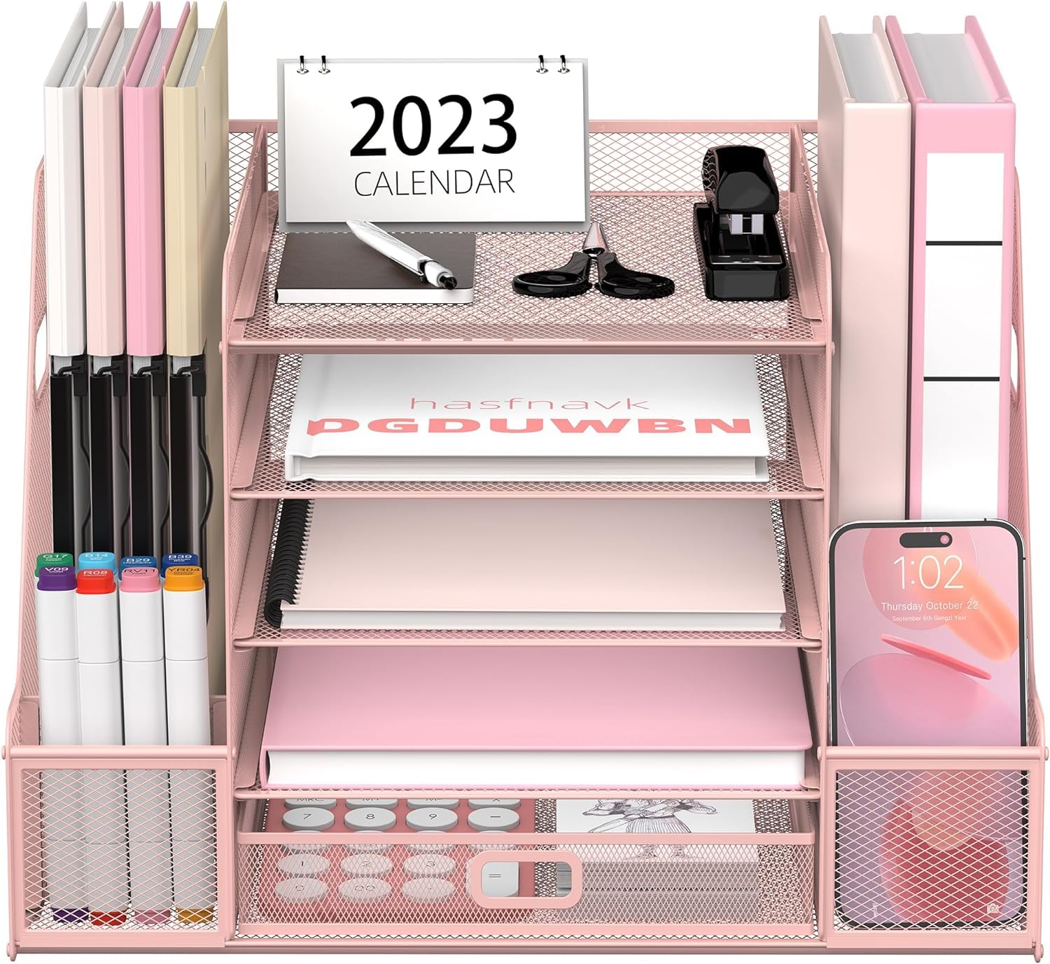 Organizer da scrivania a 5 livelli con porta documenti, vassoio per lettere in rete con porta riviste, organizer da scrivania e portaoggetti con cassetto per forniture per ufficio, casa o