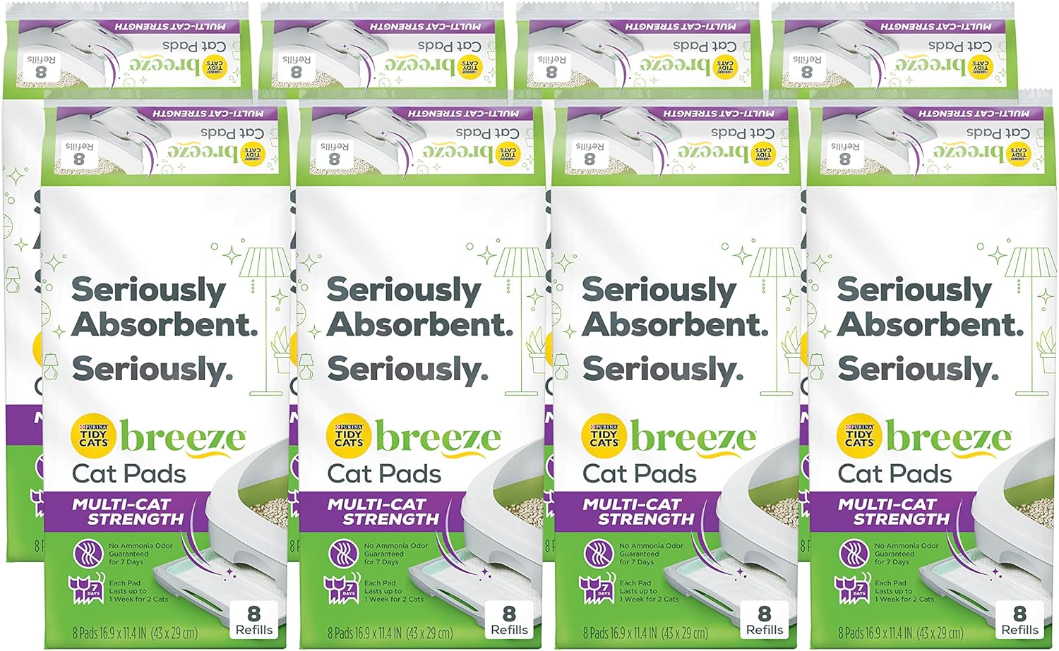 Purina Tidy Cats Cat Litter Accessories, Breeze Pads Refill Pack Multi Cat Litter 8 Count Bag 8 Count Pack of 8