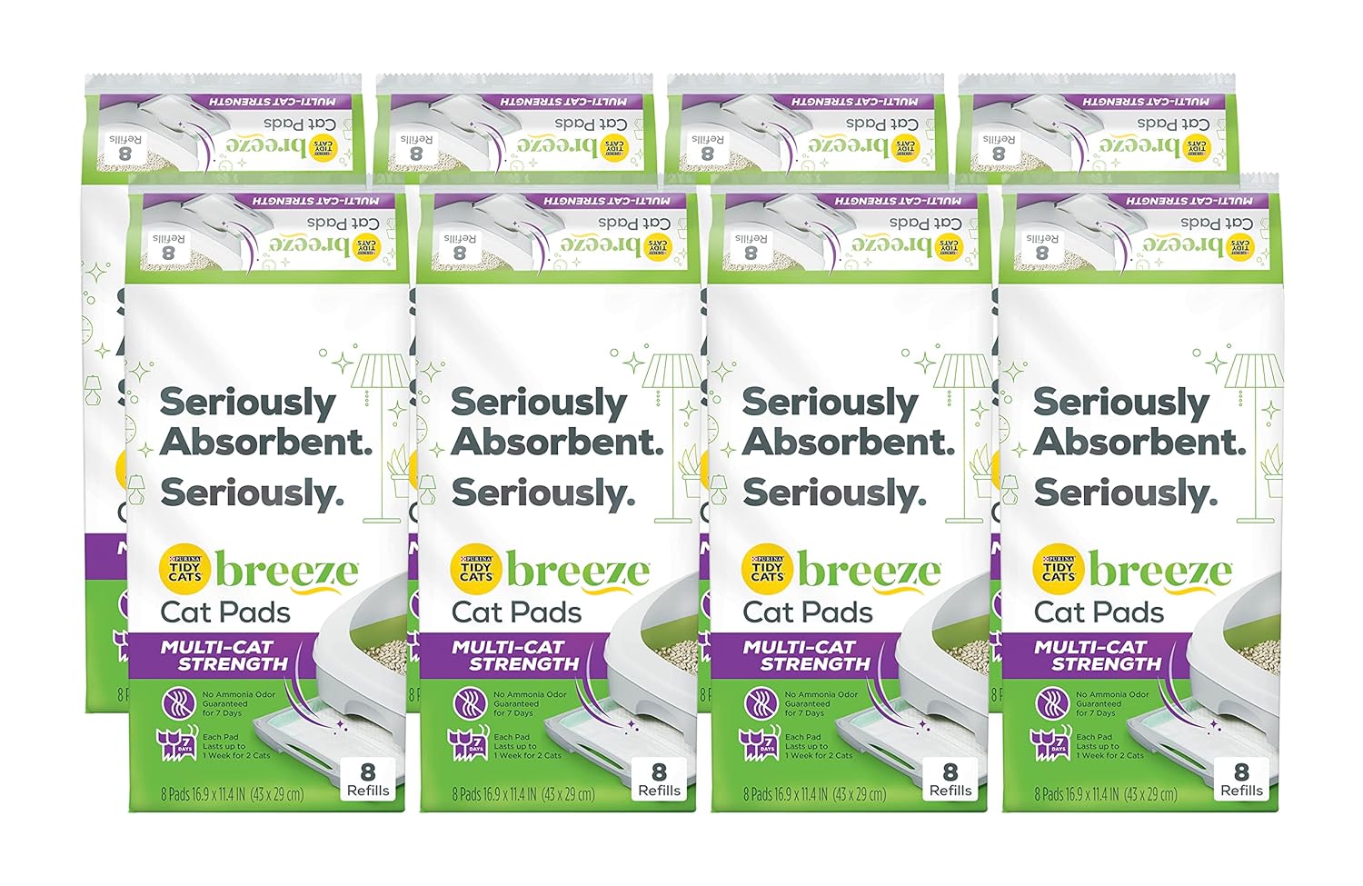Tidy Cats Purina Cat Litter Accessories, Breeze Pads Refill Pack Multi Cat Litter 8 Count Bag 8 Count (Pack of 8)