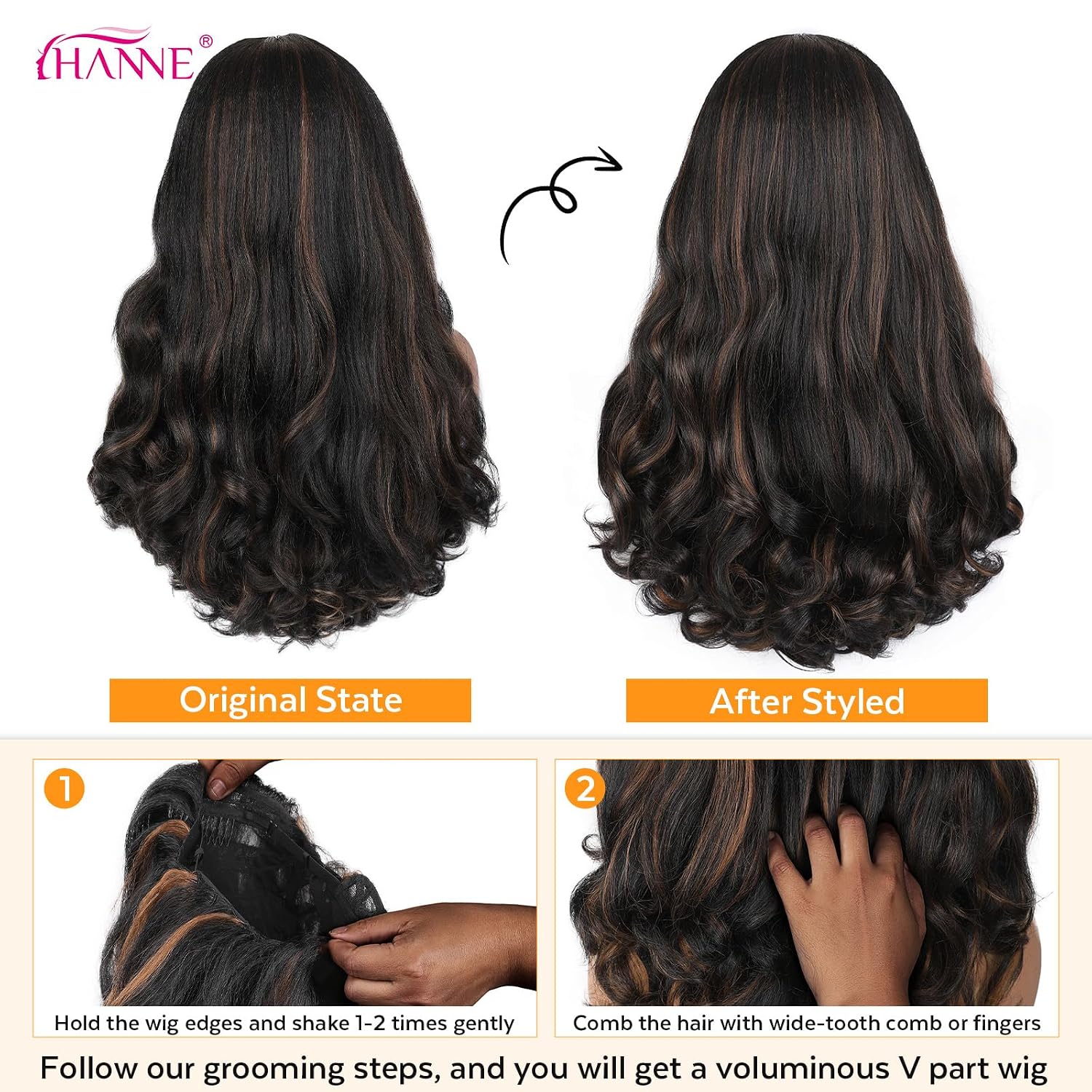 HANNE Yaki Curly V Part Wig U Part Synthetic Half Wigs for Black Women 22 Inch Heat-Resistant Hair Replacement Wig (Mixed Brown)