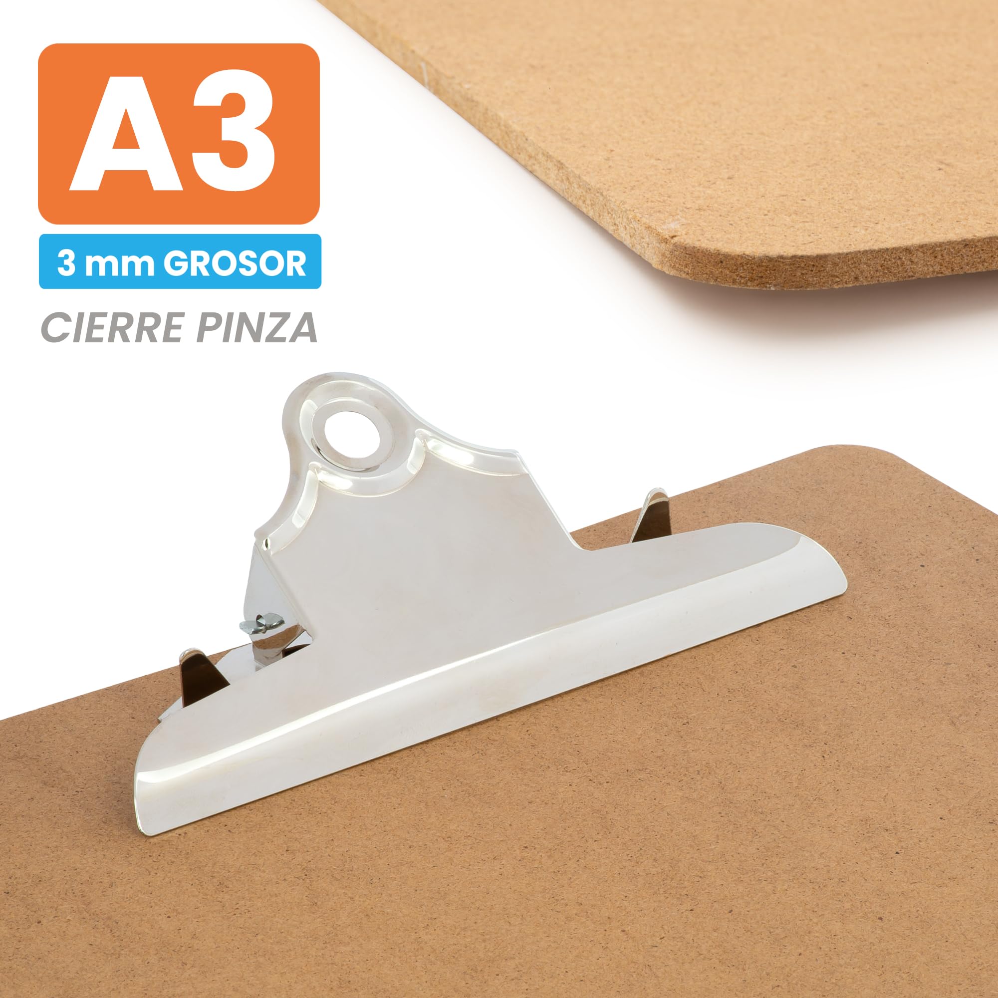 Starplast 10 Carpetas Lisas A3 de Madera con pinza - Portapapeles kratf, 3 mm grosor, soporte de pared, material oficina, documentos, hojas, archivar, sujetar