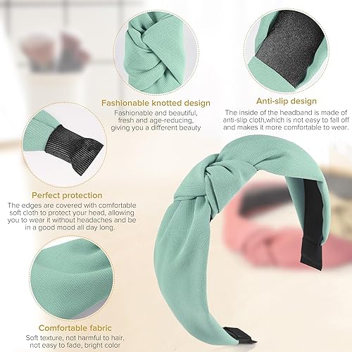Miniatura 3 de Diademas para mujeres y niñas, 6 diademas elegantes con nudos en la parte superior, diadema anudada para mujeres, bandas anchas para la cabeza,