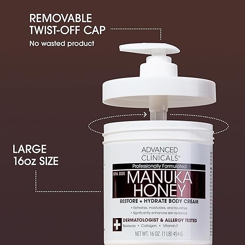 Miniatura 2 de Advanced Clinicals Manuka Honey Cream - Loción hidratante para el cuidado de la piel para la cara y el cuerpo bálsamo hidratante intenso e