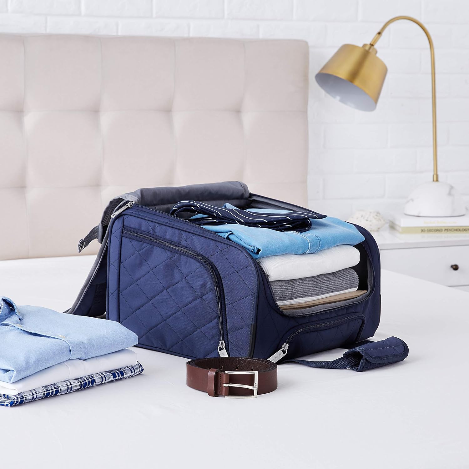  |  Basics Underseat Carry-On Rolling Travel Luggage Bag, 14 Inches, Navy Blue Quilted | Carry-Ons