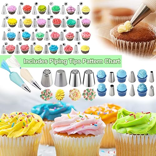 Miniatura 3 de Suuker Kit de decoración de pasteles de 207 piezas, 30 puntas de tuberías y 101 bolsas de tuberías, 4 puntas de tuberías rusas, 1 soporte para