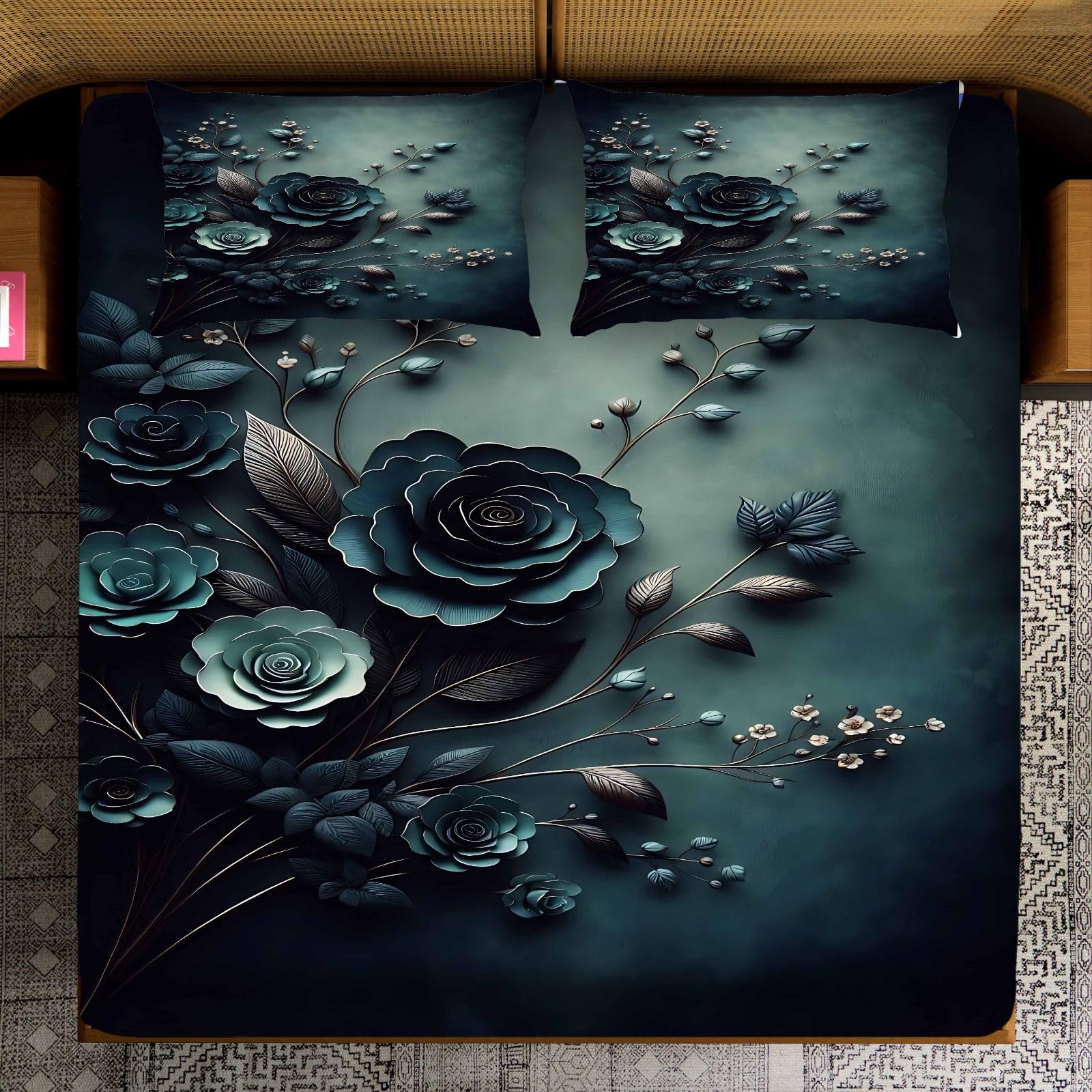 Laying Style™ 7D Glace Cotton Super King Size Printed Flat Double Bedsheet, 108 X 108 Inch and 2 Pillow Cover Without Joint II 400 TC,108" x 108" Inch (Super King, Multicolor)