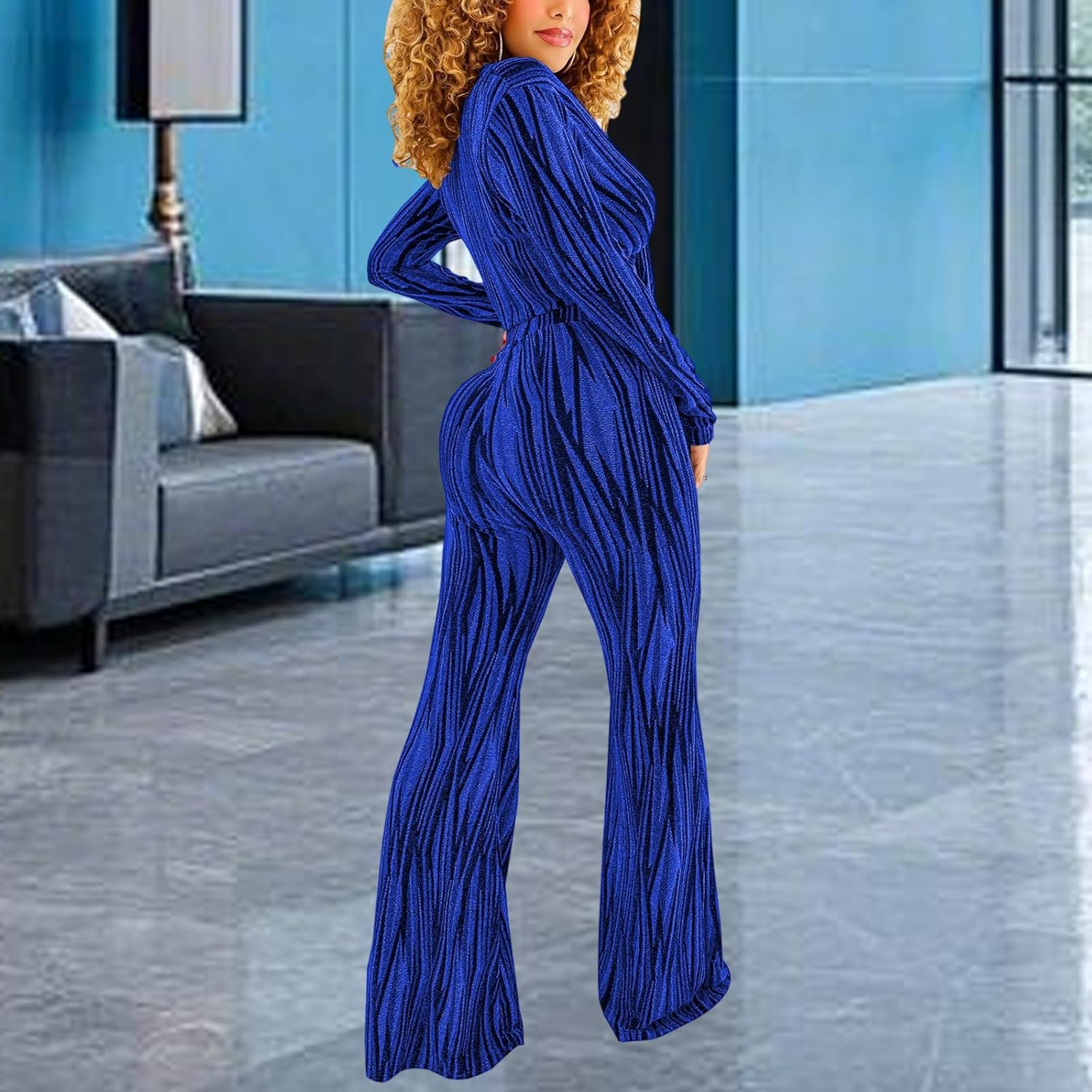 Women's Sexy 2 Piece Outfits Long Sleeve Button Down T-Shirt Blouses Crop Tops Long Pants Floral Print Tracksuits Sets - Image 4