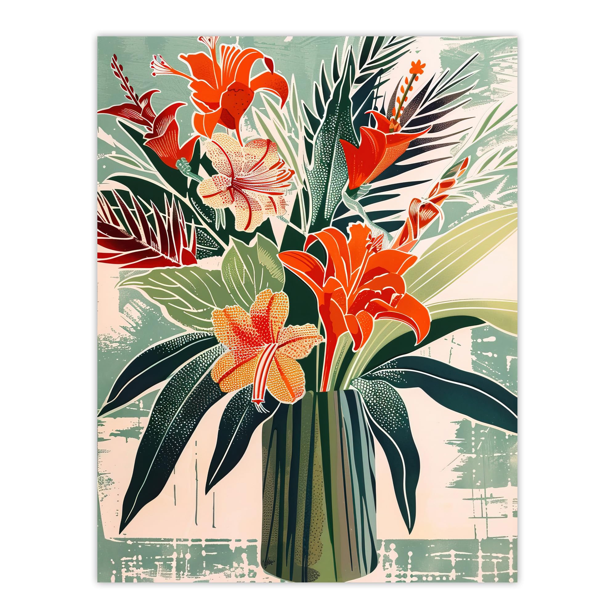 Artery8 Exotic Red Orange Lily Flower Vase Floral Spring Wall Art Print - W18" x H24"