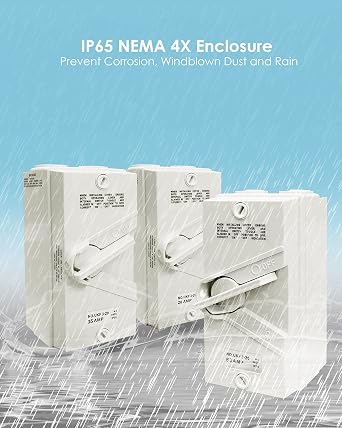 Enclosed Motor Disconnect Switch 20A 440V 3 Pole, IP65 Waterproof Heavy Duty Safety Isolation Switches, 20 Amp Disconnect Switch for Generator Welding Food Processing