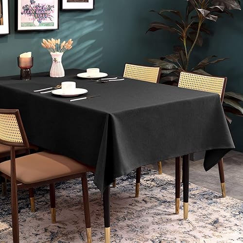 Miniatura 2 de BALCONY & FALCON Mantel rectangular extragrande resistente al agua, para reuniones, hogares, restaurantes, cocinas, banquetes (negro, 91 x 132