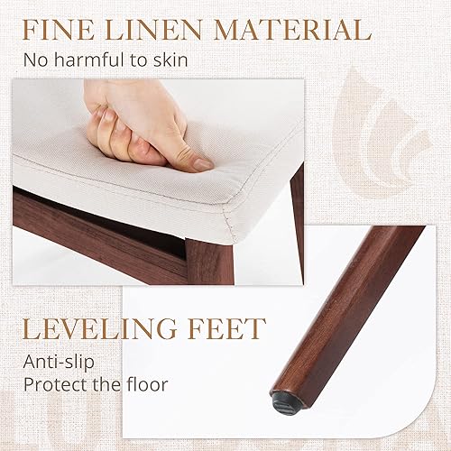 Miniatura 6 de Taburete de pie,17 ", tela beige pierna marrón oscuro