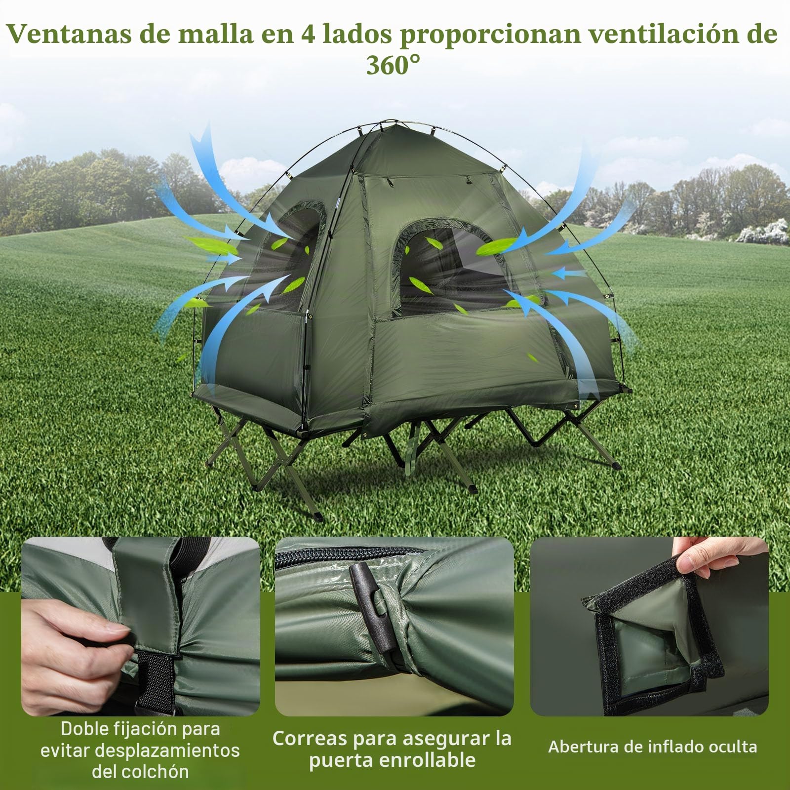 GYMAX Tienda de Campaña Plegable 5 en 1, Combinación de Tienda con colchón de Aire y Almohadas, Sacos de Dormir, Sombrilla, Tienda de cúpula para 2 Personas