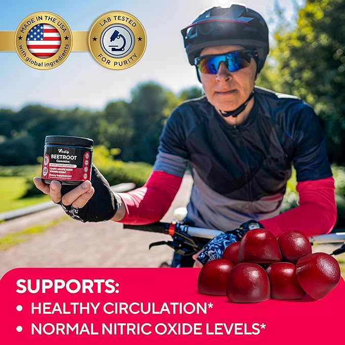 Beet Root Gummies – Beet Gummies – Red Beets Supplements with Beetroot, Grape Seed, Coq10, Vitamin C & B12 – 60 Beet Chews