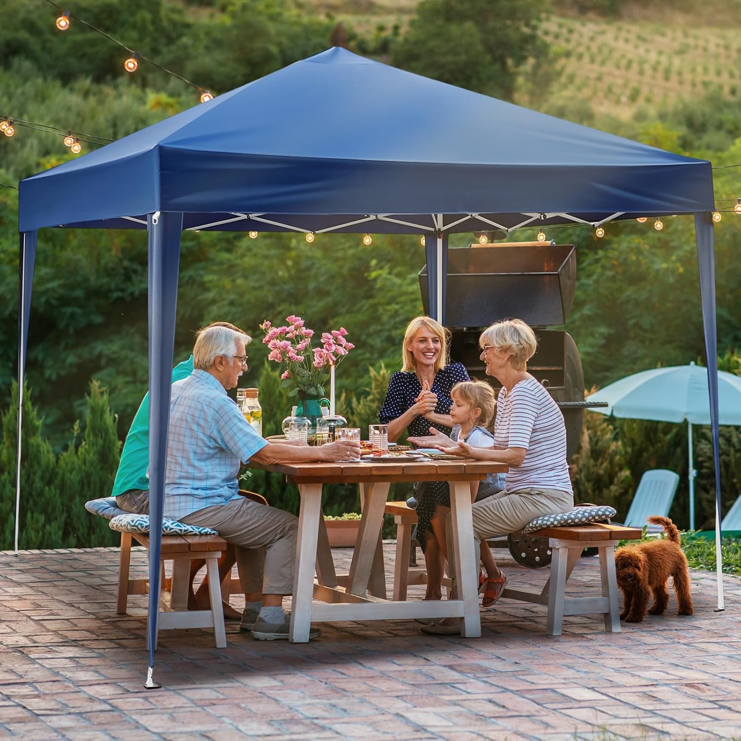 VINGLI 10x10 Pop Up Canopy Tent, Outdoor Portable Foldable Canopy for Camping, Patio, Parties, EZ Up Gazebo With Carry Bag (Blue)