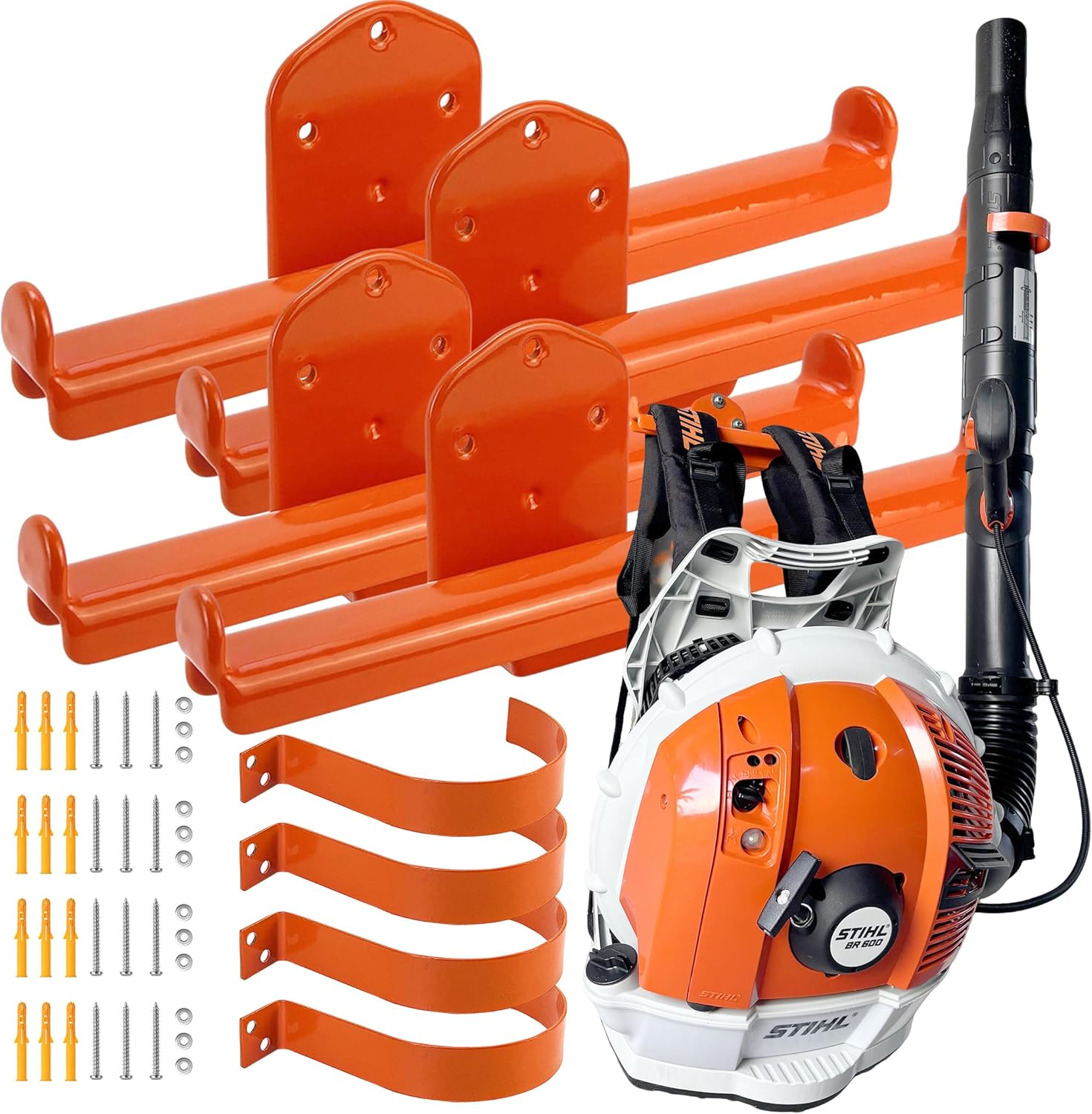 Backpack Leaf Blower Hanger with Tube Hook, 3 Pack Backpack Sprayer Wall Mount, Heavy Duty Chainsaw Wall Mount Stand Accessories Garage Organization Storage