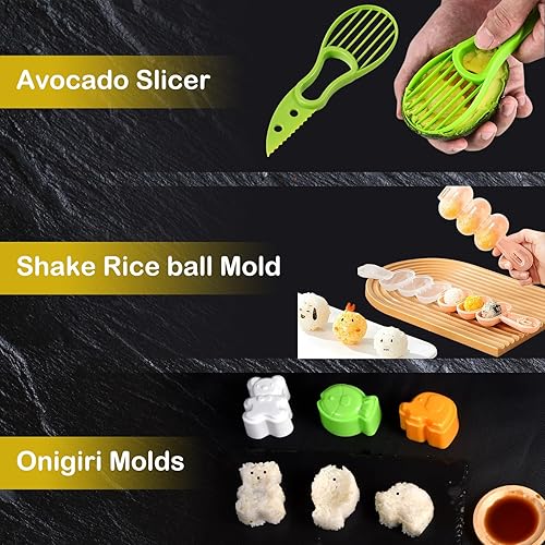 Miniatura 6 de Kit de fabricación de sushi juego de padres e hijos -Kit de sushi 28 en 1 para principiantes y profesionales que hacen sushi y niños, con rodillo de