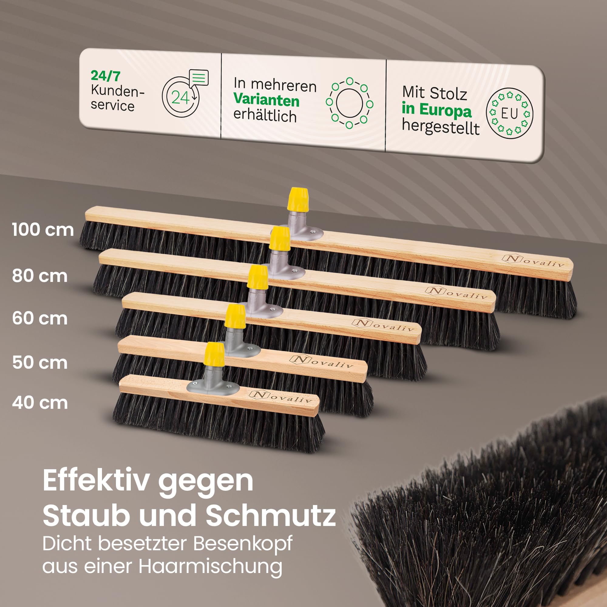 Novaliv Grand Balai de 80 cm avec Manche, Poils, Mélange de Poils, Balai Fin, Idéal pour Atelier, Industriel, Intérieur, Cheveux