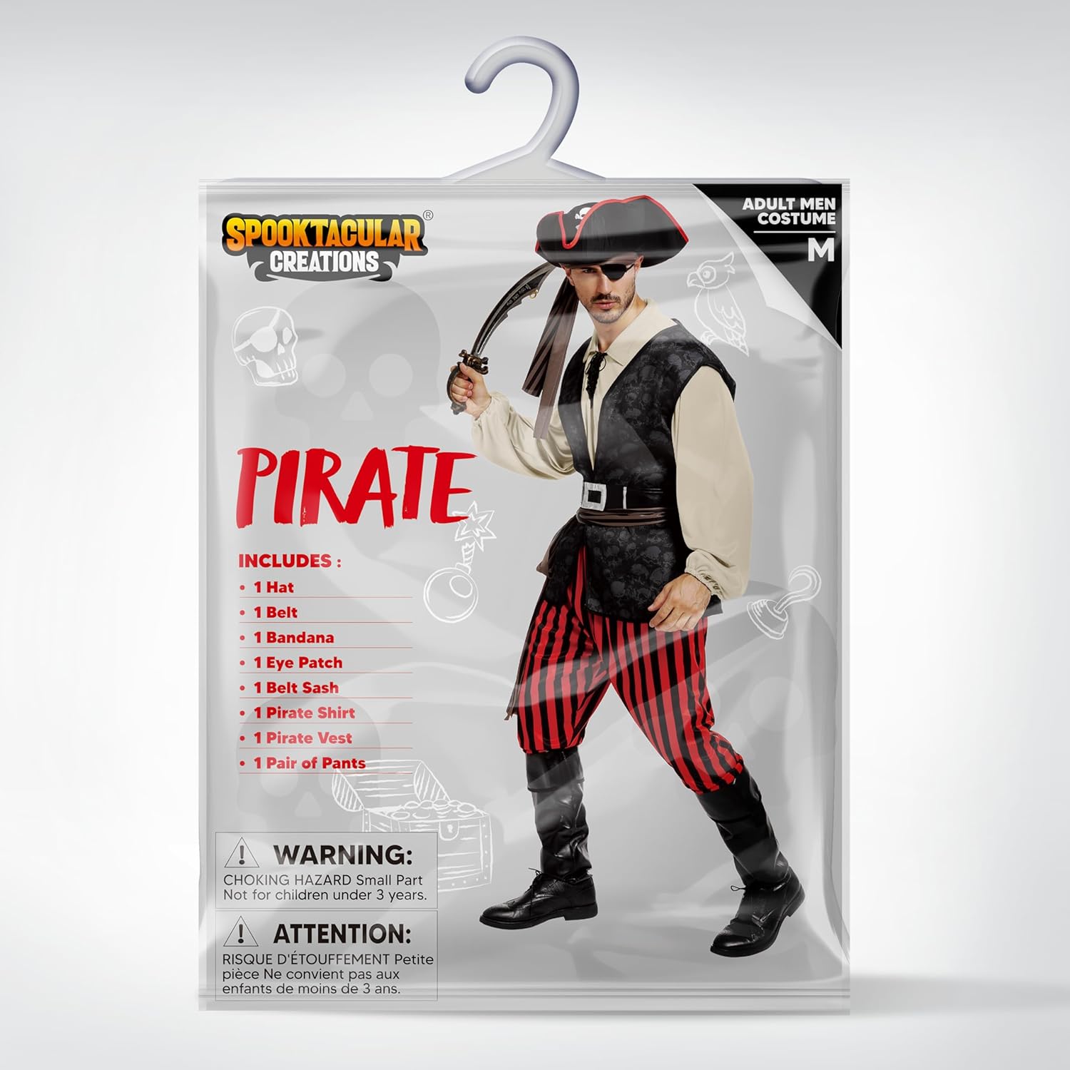 Spooktacular Creations Men Pirate Costume, Adult Pirate Shirt Vest Viking Pants Hat Set for Halloween Themed Parties - Image 7