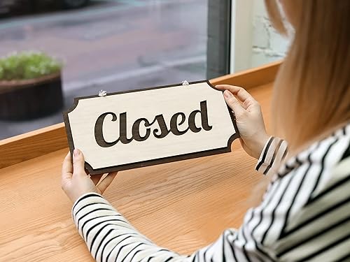 Miniatura 3 de Letrero abierto de madera de doble cara para negocios, 12 x 6 pulgadas, letrero abierto y cerrado para ventana o puerta, panel de madera de estilo