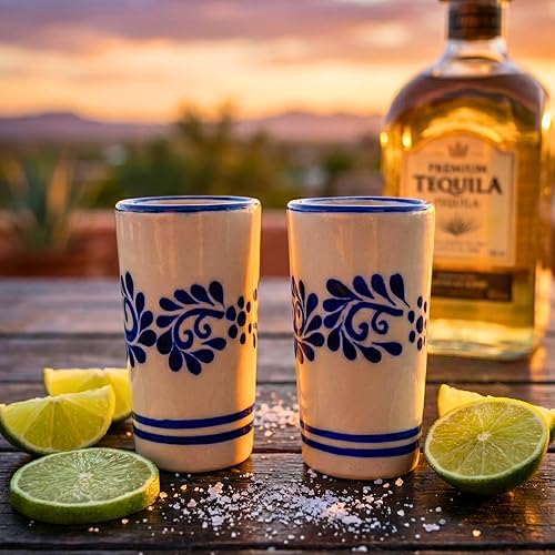 Miniatura 2 de Casa Fiesta Designs Vasos de chupito mexicanos, pintados a mano en México - Ideal para tequila, mezcal y sangrita, juego de 2 onzas - Tequilero