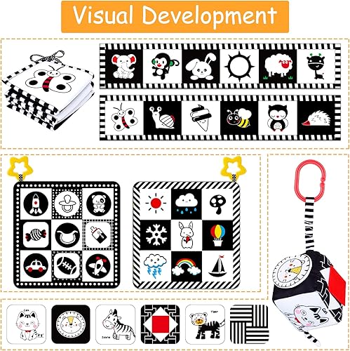 Miniatura 5 de 4 juguetes para bebés de 0 a 3 meses, color blanco y negro, de alto contraste, juguetes Montessori para bebés de 0, 3, 6, 9 meses, juguetes