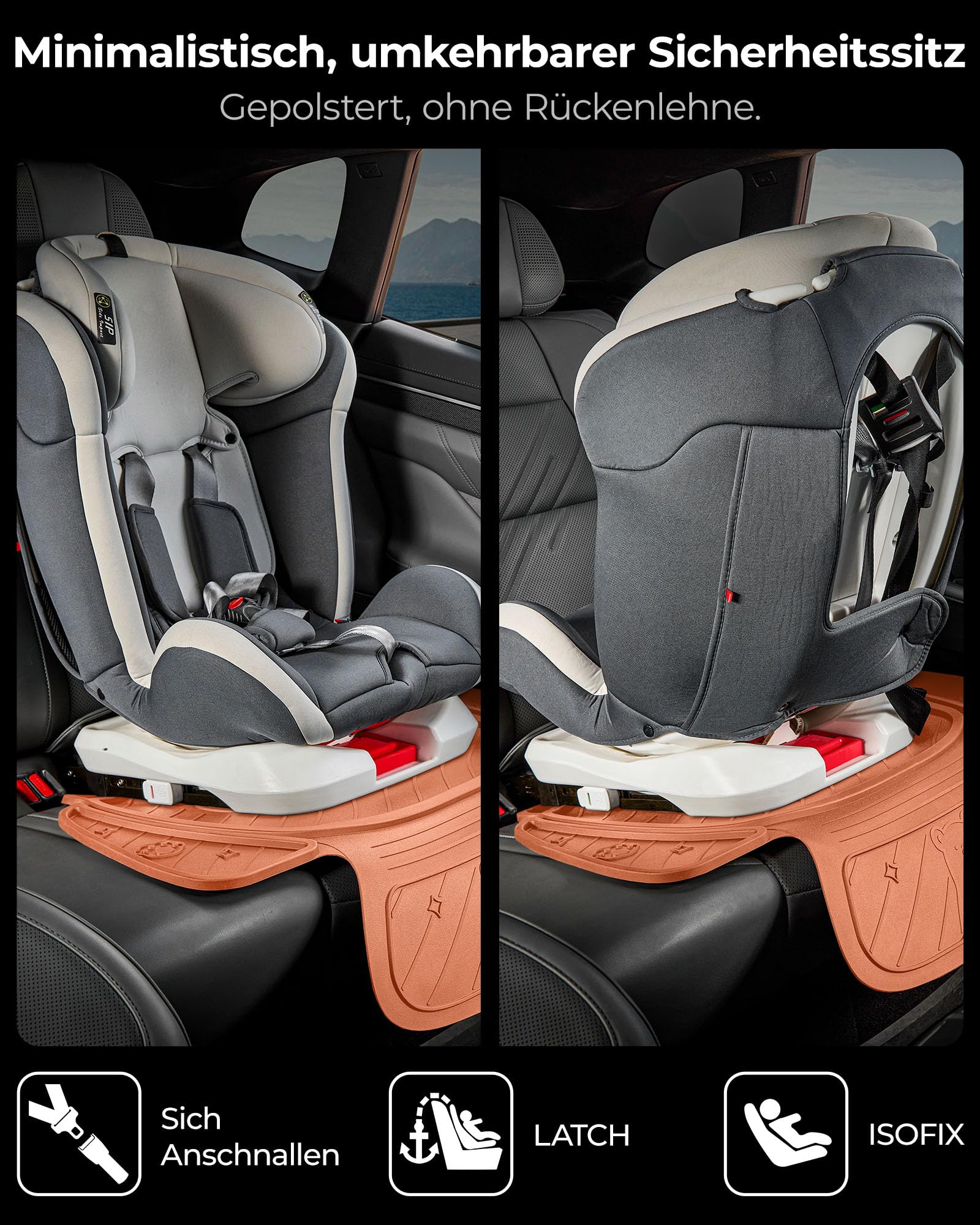 3W Orangefarben Kindersitzunterlage Autositzschoner，ISOFIX Sitzschoner Auto Kindersitz, Niedliches Bären-Design, Wasserdicht und Rutschfest, Langlebige Autositzauflage Sitzschutz, Schwarz Auto Zubehör
