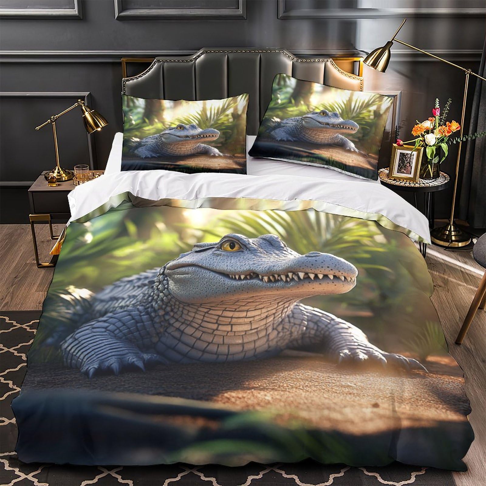 Housse de couette crocodile imprimé 3D drap microfibre entretien facile 200x200