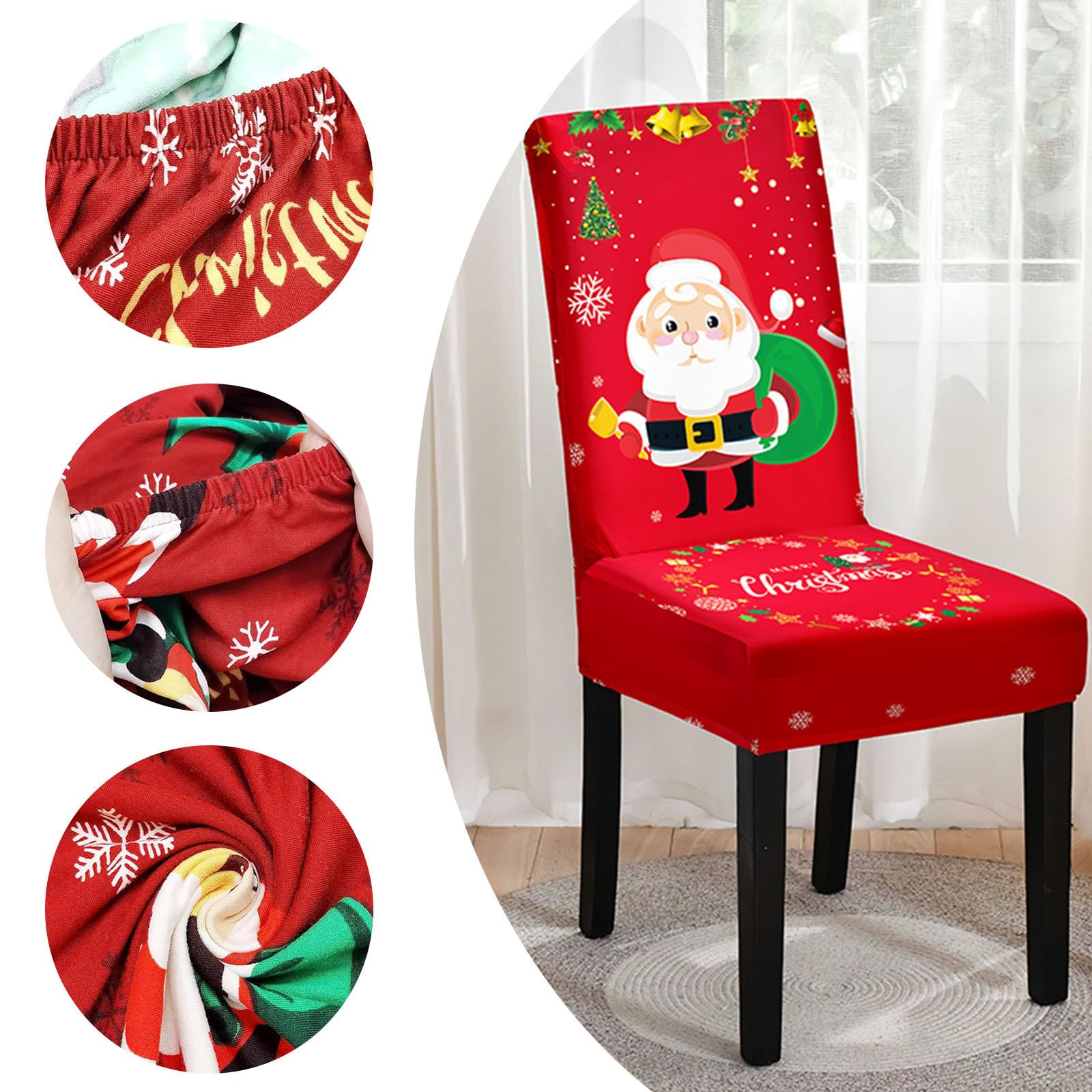 Chickwin Funda Silla Navidad, Fundas de Sillas Navideñas de Spandex Poliéster Elástico Universal 1 2 4 6 8 Piezas para Fiestas Evento Ceremonia Restaurante (Papá Noel Q,8 Piezas)