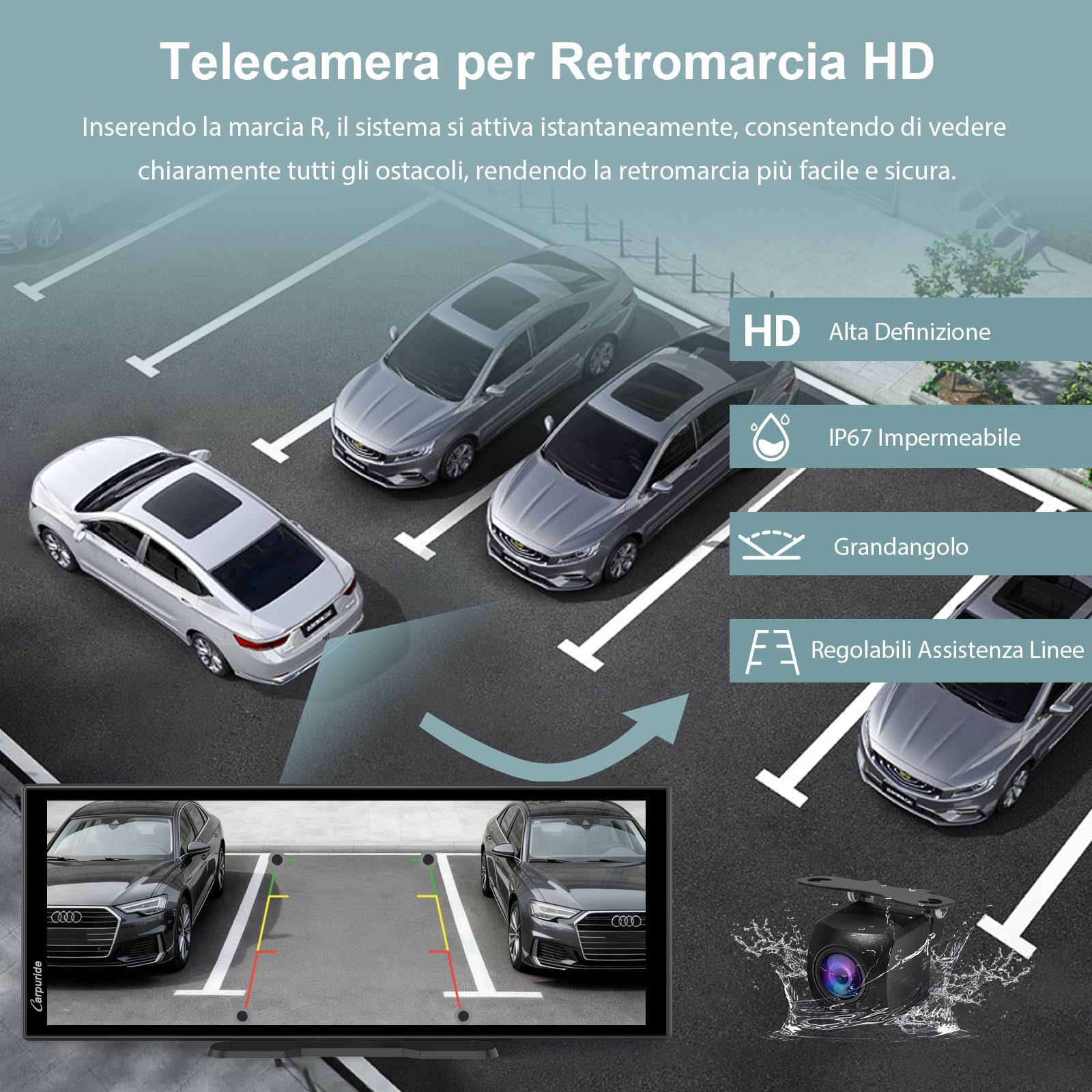 Carpuride W125P CarPlay Schermo con Net-flix YouTube, Senza Fili Carplay & Android Auto, 11,26" HD Tattile Schermo con Telecamera Posteriore, Android OS, Schermo Diviso, OTA, BT/FM/AUX, Nav/Siri.