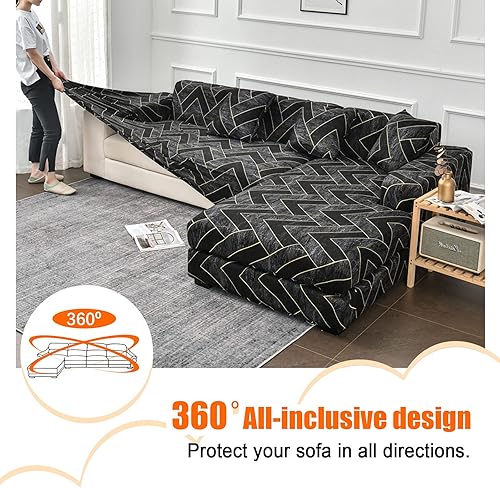 Miniatura 4 de MIFXIN Funda de sofá seccional de 2 piezas elásticas de 3 asientos en forma de L, fundas elásticas impresas para sofá seccional, protector de