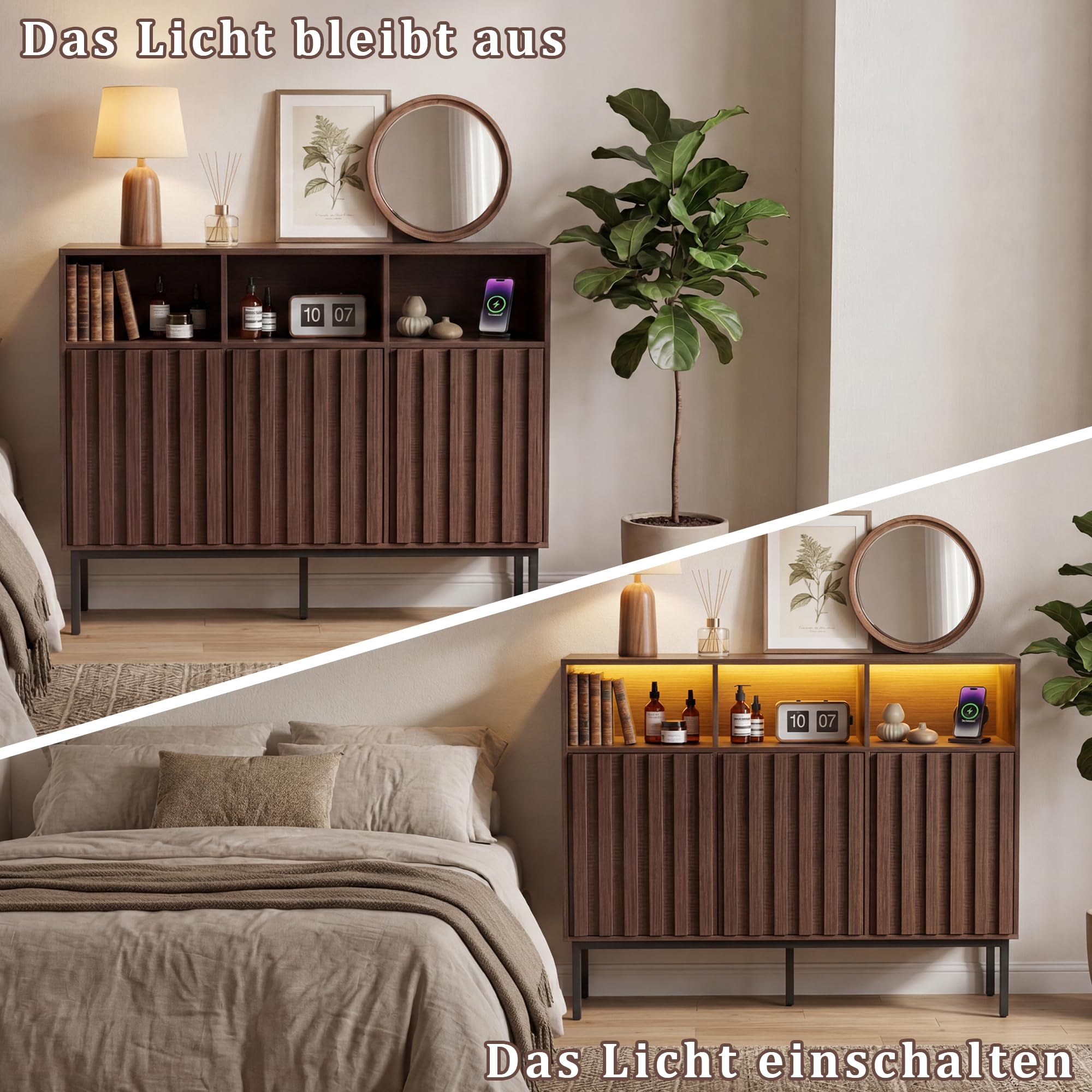 UEV Sideboard mit 3 Türen, 105 x 39 x 80cm, Aufbewahrungsschrank Küchenschrank, Kaffeebar Schrank für Wohnzimmer Schlafzimmer Flur Küche
