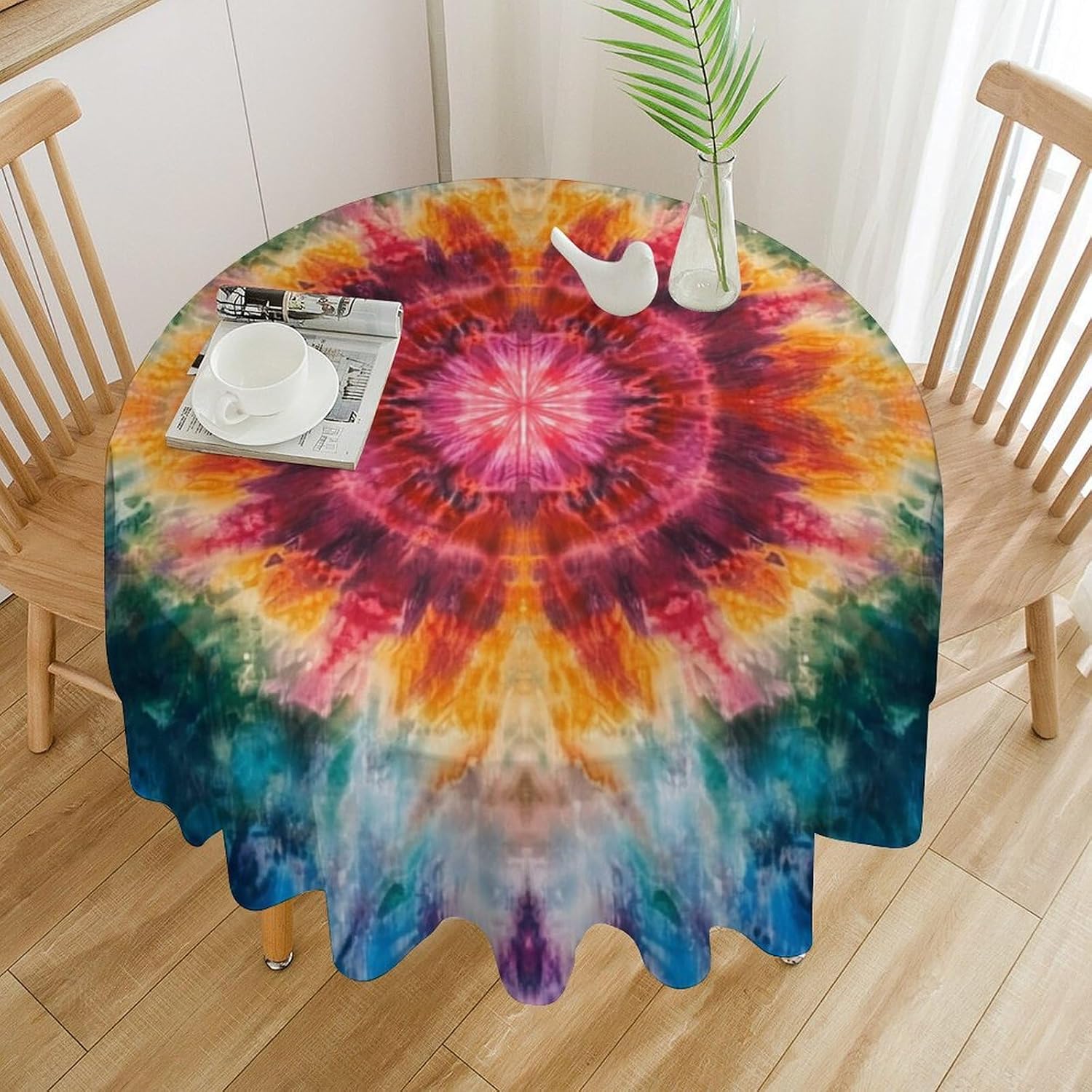 Tie Dye Theme Round Tablecloths, Colorful Modern Art Deco Washable Holiday Decor Table Cover for Kitchen, Dining, Party, 70Inch