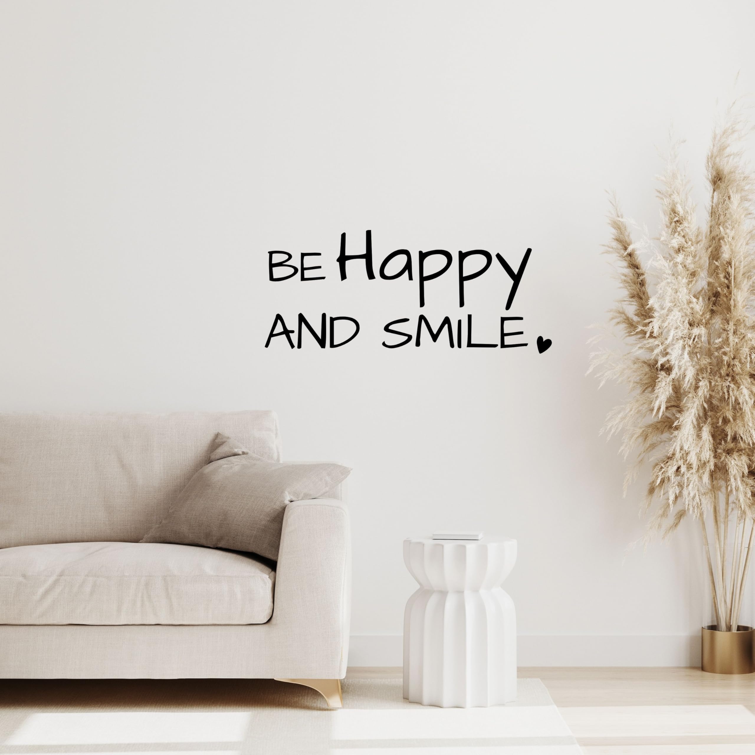 Wand-Schriftzug Be Happy and Smile – 3 mm Holz – Wanddeko in Schwarz oder Weiß – moderner Deko-Schriftzug für Wohnzimmer, Flur, Büro & Kinderzimmer – motivierende Wandgestaltung