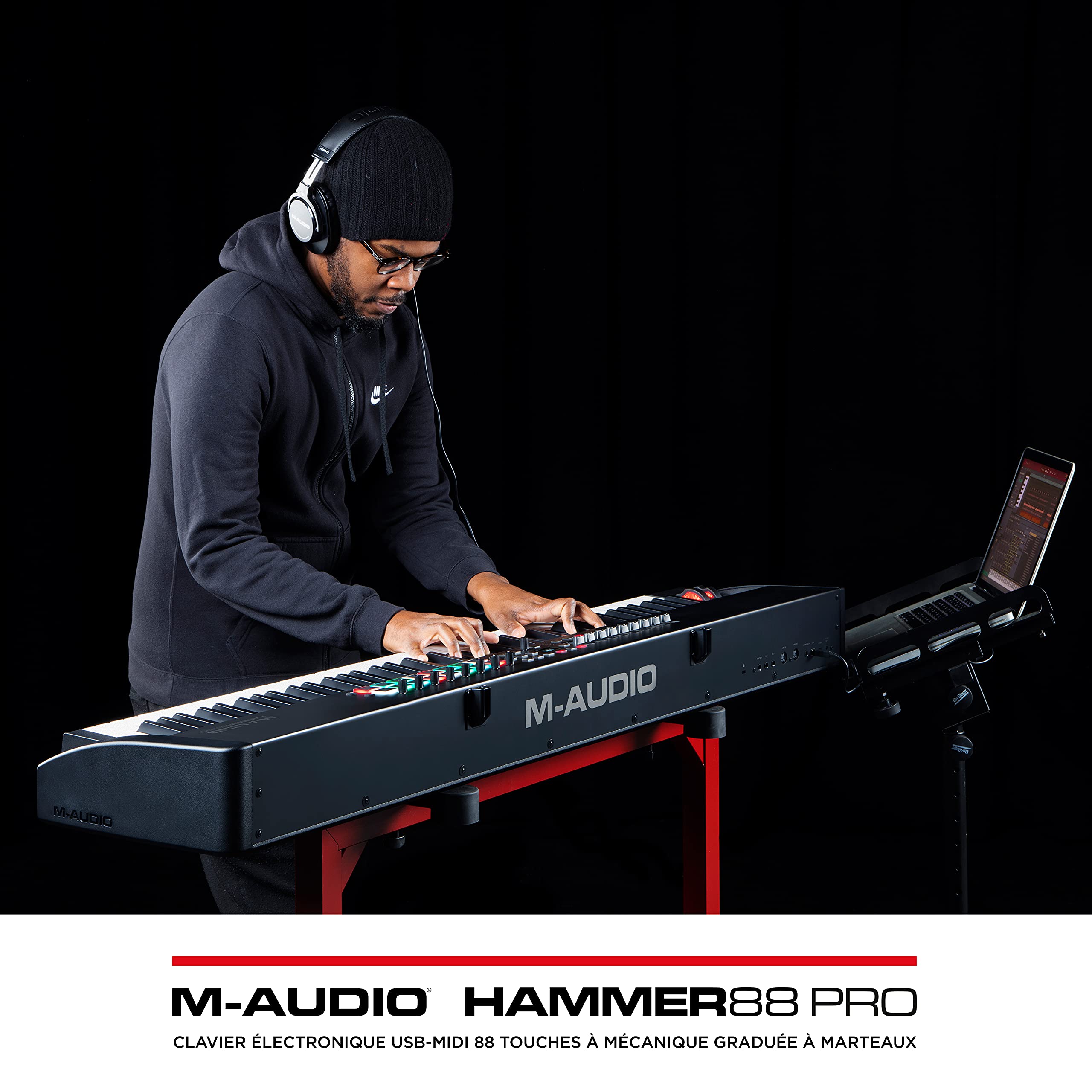 M-AUDIO Hammer 88 Pro - Clavier maître piano 88 touches MIDI USB avec touches lestées à marteaux, pads de rythme et pack de sons Native Instruments (intégration NKS)