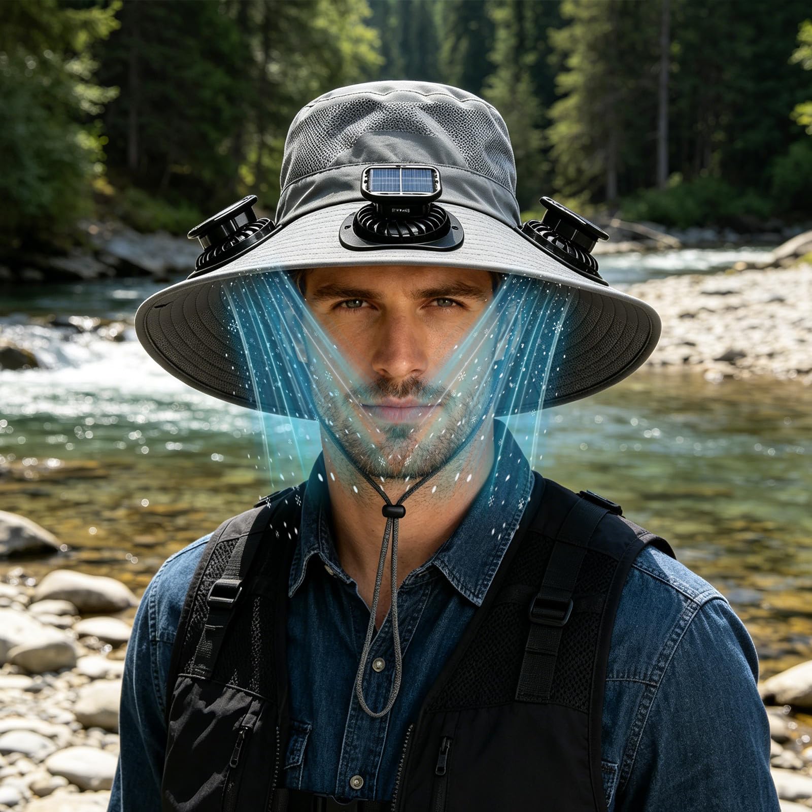 Cappello con Ventilatore 3 in 1 a Mani Libere per Uomo e Donna | Cappello con 3 Ventilatori Solari, Protezione Solare Hat, Ricaricabile Cappelli, Raffreddamento Hat, per Attività All'aperto
