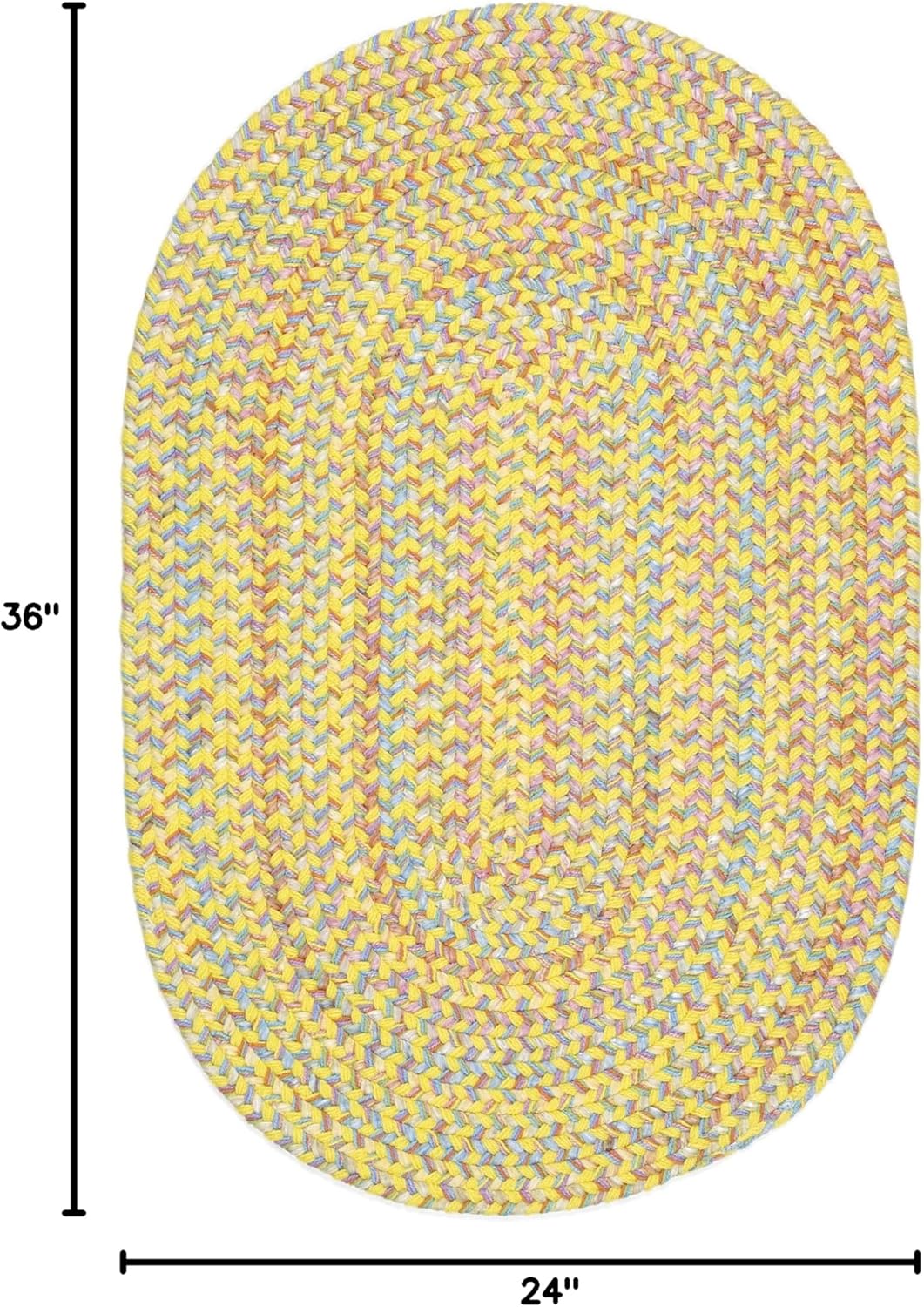 Super Area Rugs Braided Rug for Kids Room - Nursery Carpet - Great for Classrooms - Made in USA - Washable/Reversible/Easy Care - Hipster, Yellow Multi, 2' X 3' Oval