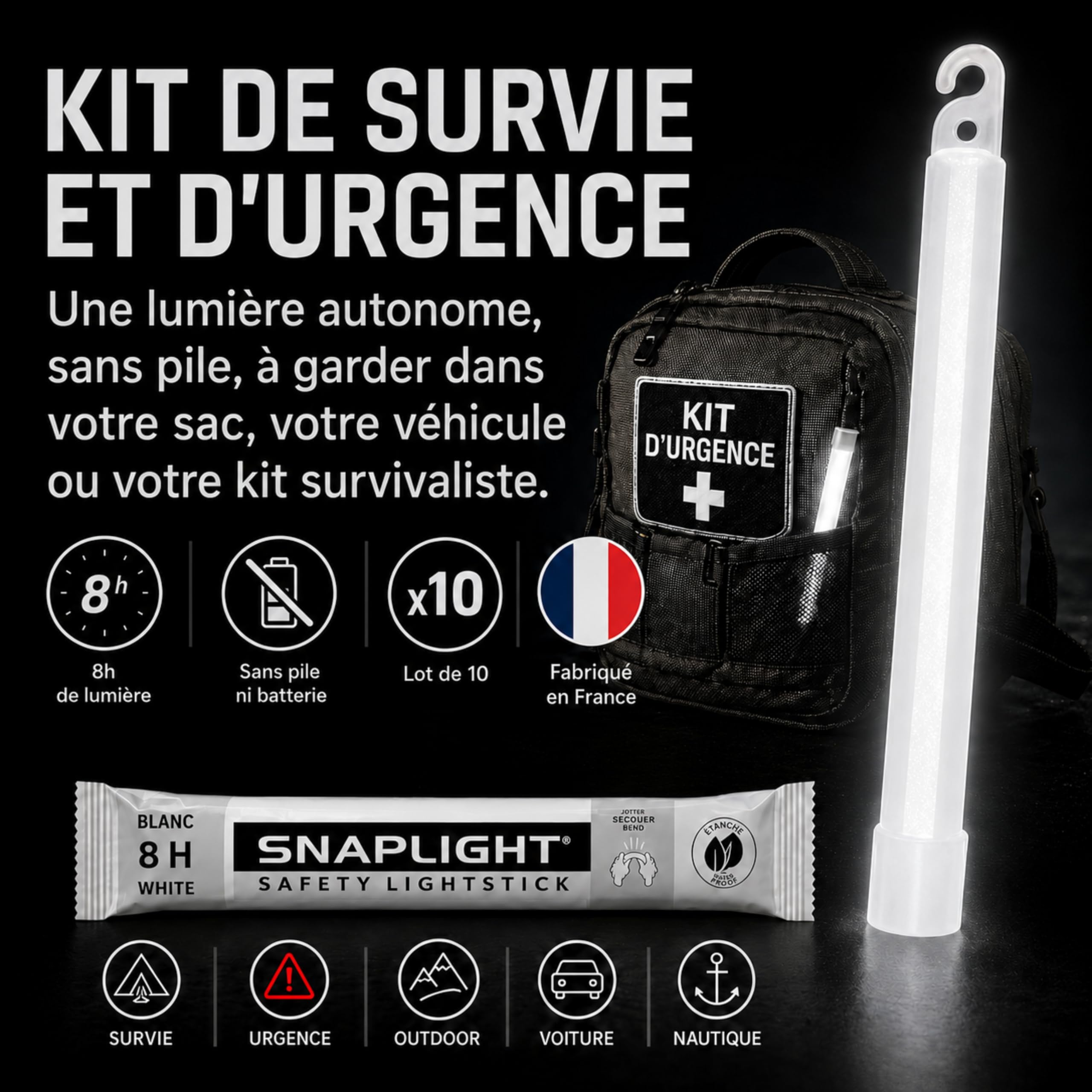 Cyalume Technologies SA8-108098AM Bâton Lumineux, Fluorescent, Durée 8 heures, 15 cm, Blanc (Boîte de 10) | Qualité Militaire, Reach, Made in France, Survie Outdoor Nautique, Ni pile ni batterie, Sans toxiques, Eclairage Urgence