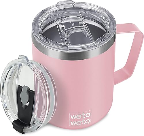 WETOWETO Taza de café de 14 onzas taza de campamento aislada al vacío con tapa taza de viaje de acero inoxidable de doble pared termo de café para