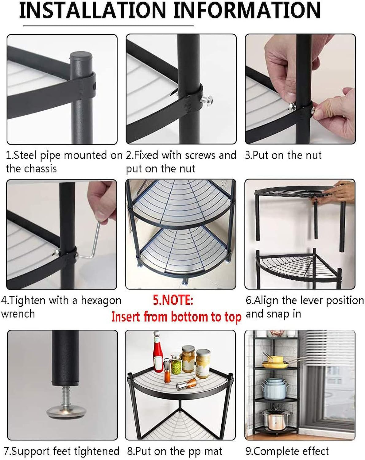 Review Kakeah 4-Tier Kitchen Corner Shelf Rack, Pot Rack Storage Organizer Stainless Steel Shelves Shelf Holder for Home Office Kitchen Organizer