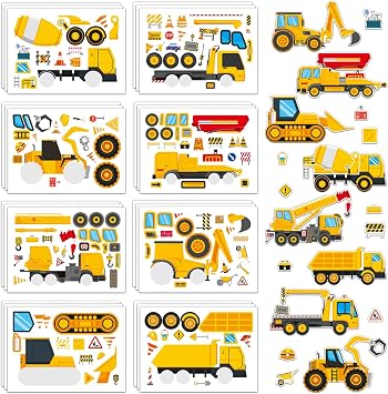 Ozepao 24 Sheets Construction Truck Stickers for Kids, Make Your Own Construction Vehicles, Car Party Favors,DIY Crafts