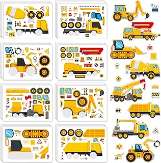 24 Sheets Construction Truck Stickers for Kids, Make Your Own Construction Vehicles, Car Party Favors,DIY Crafts