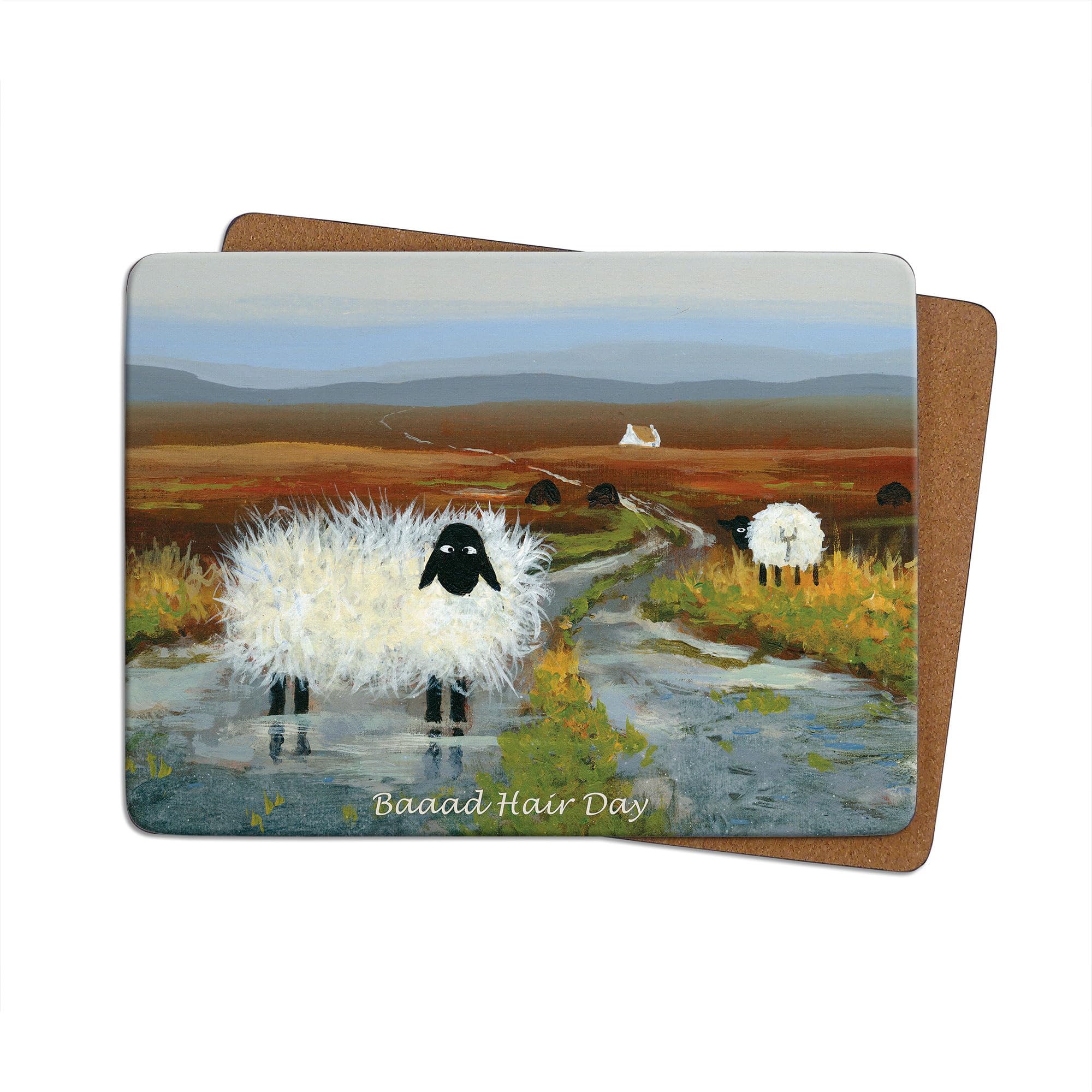 Thomas Joseph Multicolor Baaad Hair Day Table Mat - Sheep Gift Placemat With Cork Backing