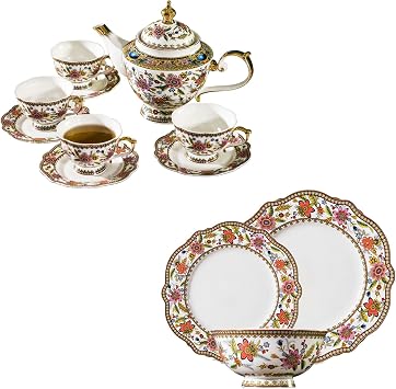 ACMLIFE Bone China Tea Set for 4 Adults, Fine China Dinnerware Sets for 4, 12-Piece Chip Resistant Dinnerware Sets
