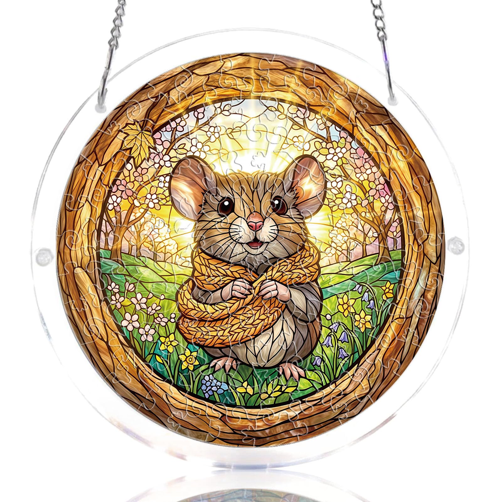 WOODBESTS Acrylic Suncatcher Puzzles, Suncatcher for Doors Garden Window Hanging, Flowers and Hummingbird Puzzle, Birthday for Lover (S - 7.4 * 7.4 in) — image 1