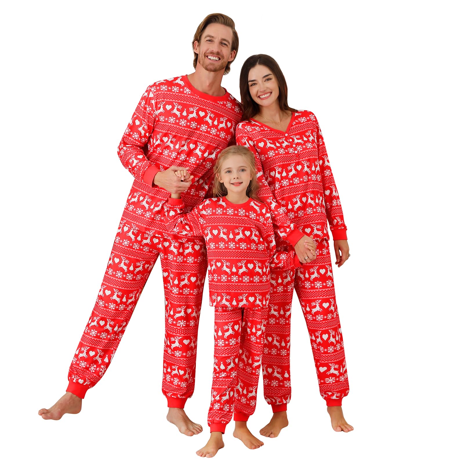 Set di pigiami natalizi per la famiglia, da donna, uomo, coppia, bambini, a maniche lunghe, con motivo natalizio