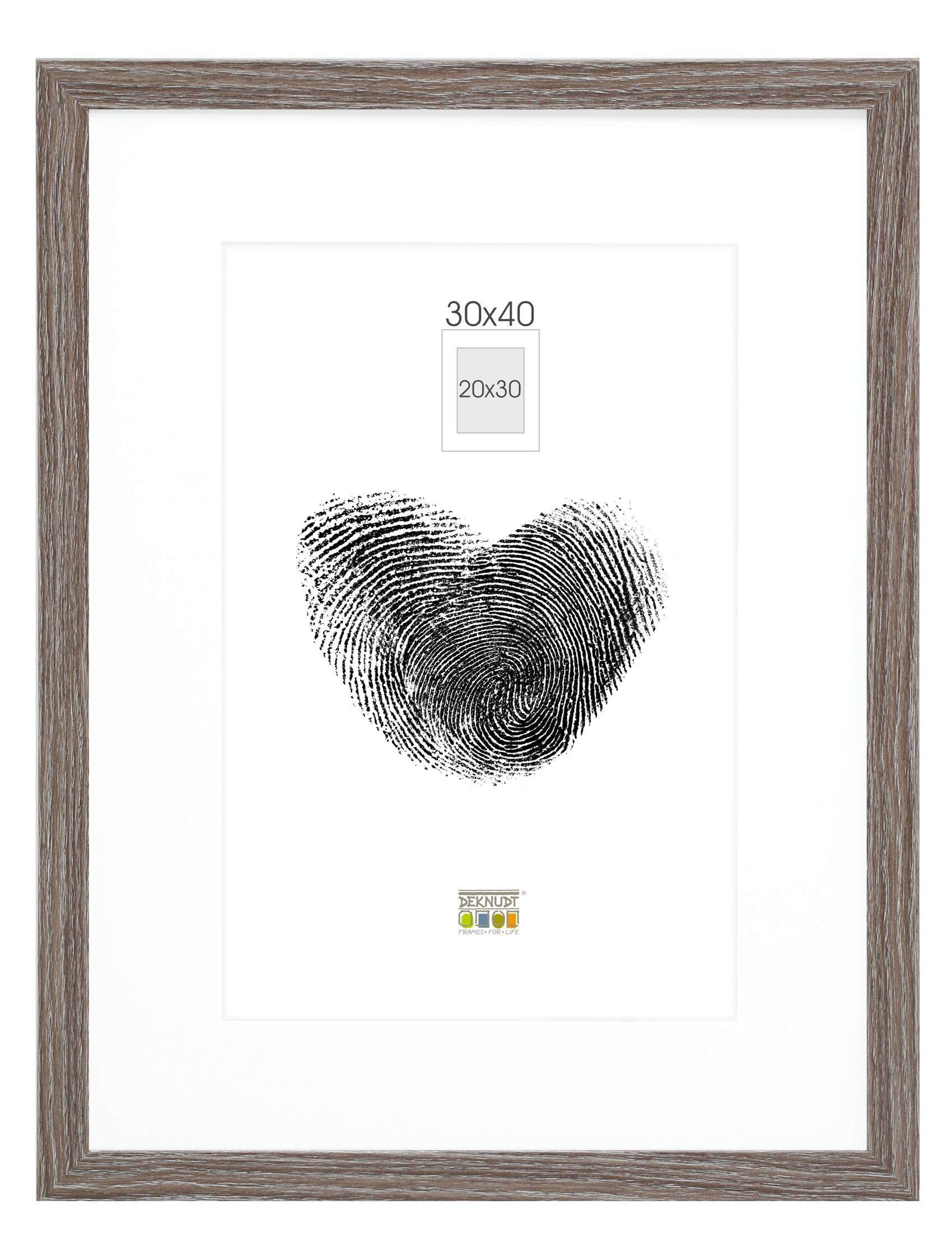 Deknudt Frames Photo Frame with Mount Grey Oak Grey Wood S66KH3 P1 30 x 40 cm for 20 x 30 cm Photo MDF Wood for Hanging