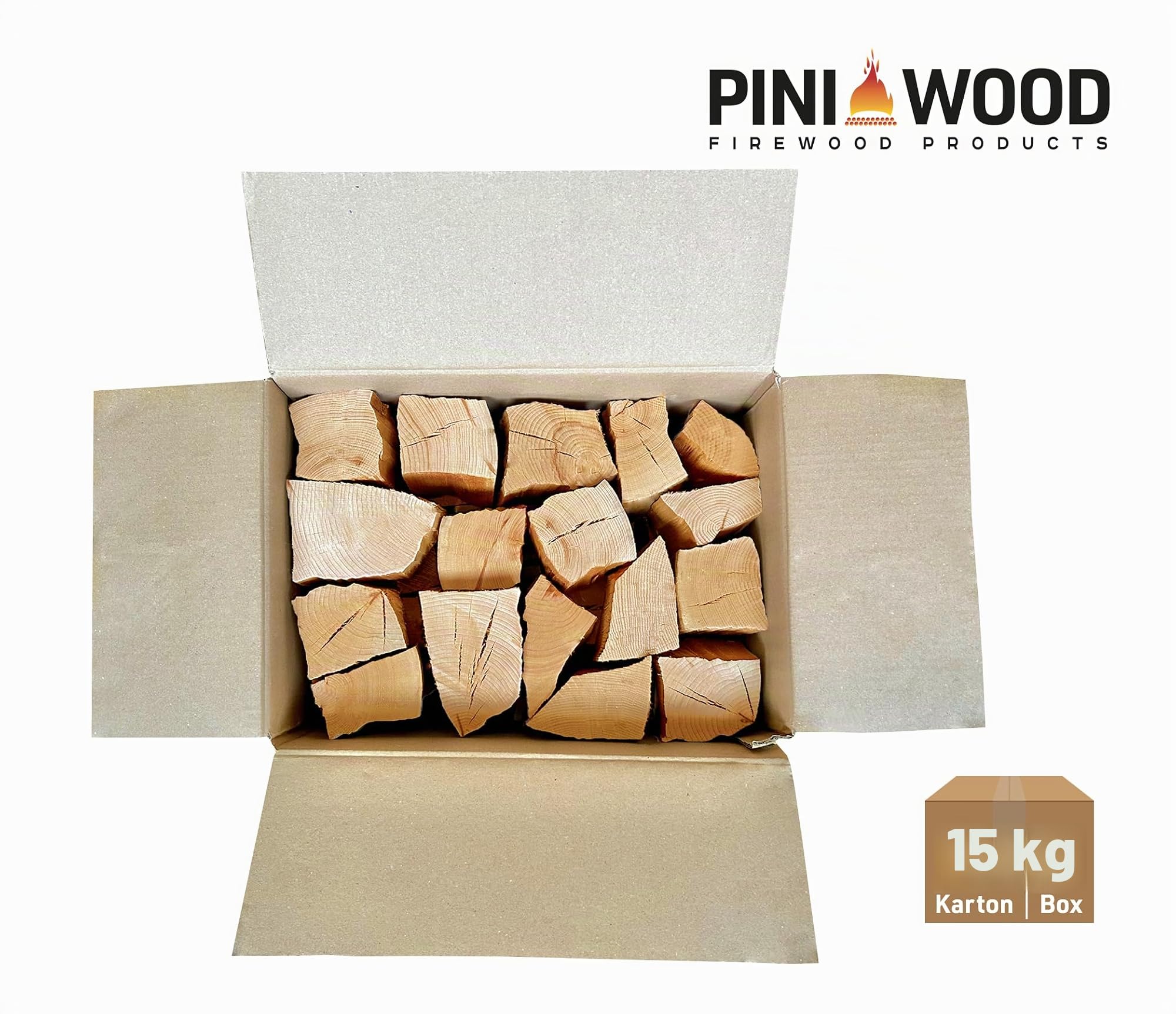 PINI Räucherholz Smokerholz Grillholz BBQ-Holz Wood Chunks Buchenholz OHNE RINDE 15 kg für Smoker Grill