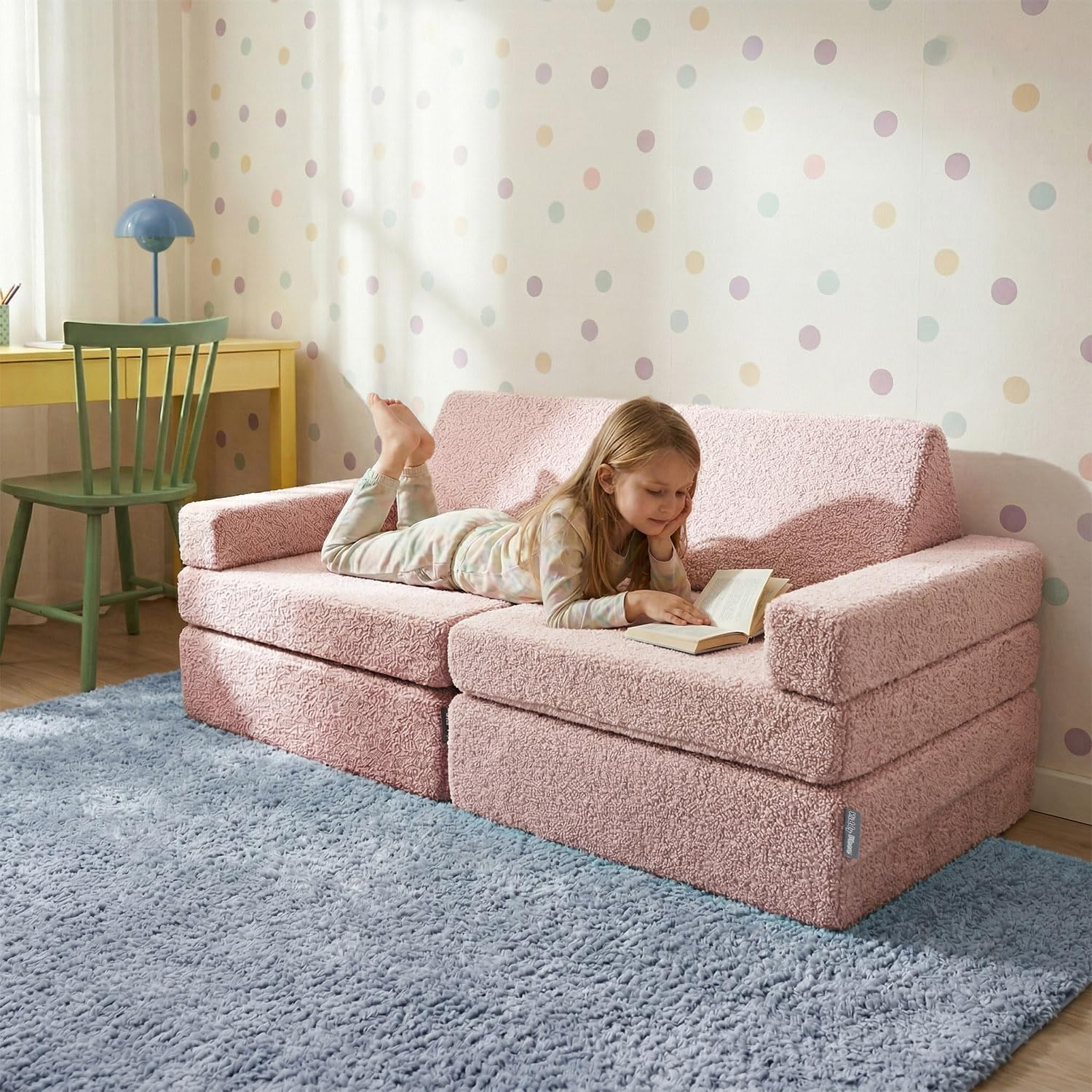 KiddyMoon Sofás Plegables para Niños Funda De Peluche Teddy Sillón Colchón Infantil Plegable, Rosa,Sofás