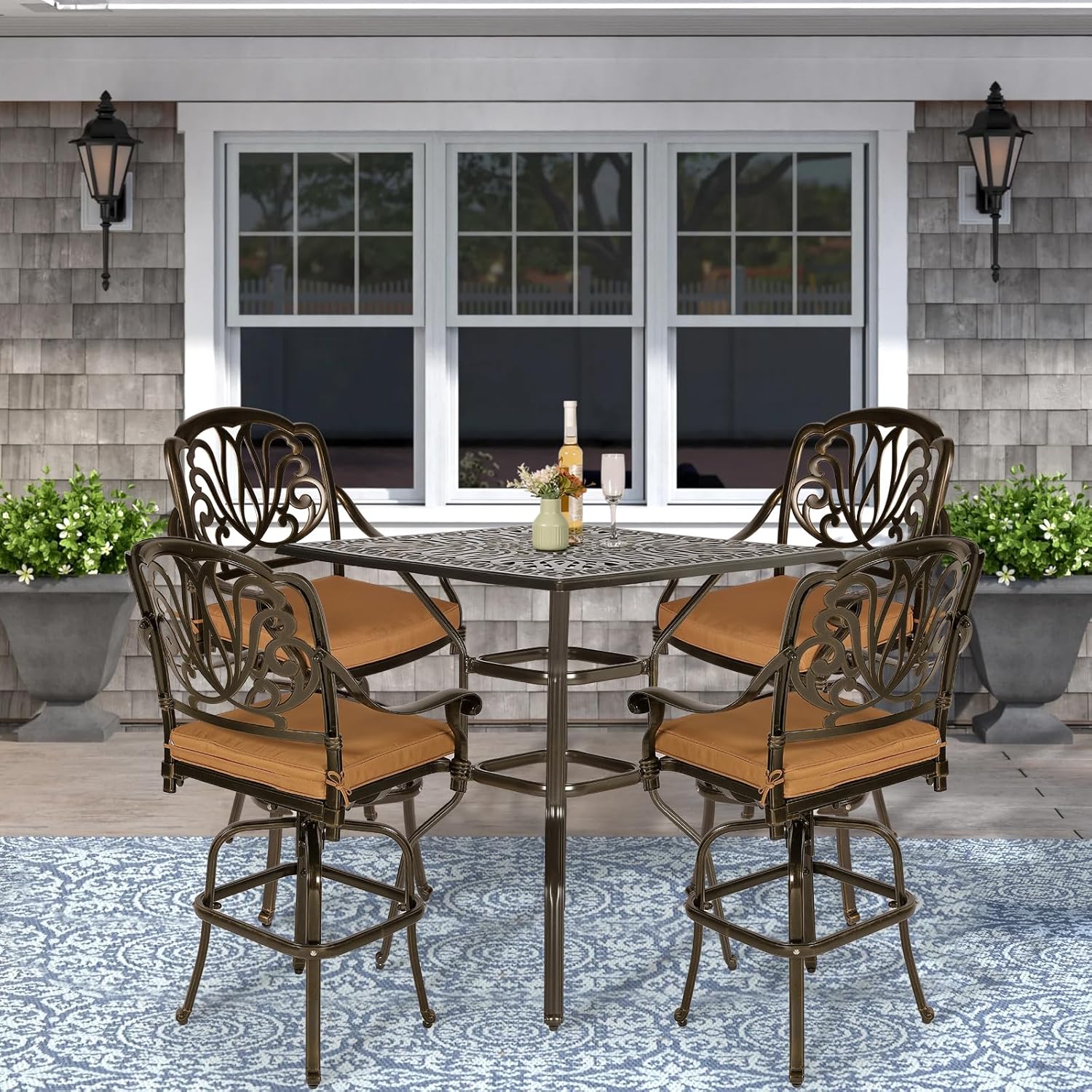 VIVIJASON 35.4" Patio Height Bar Table, All-Weather Cast Aluminum Bar Bistro Table Outdoor Patio Square Dining Table with 2.2" Umbrella Hole for Balcony, Lawn, Garden, Backyard, Antique Bronze